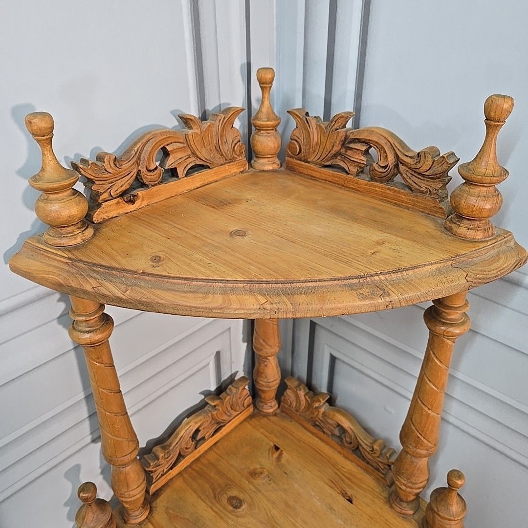 Antique Whatnot Shelf Victorian Style Carved Pine 4 Tier Corner Turned Wooden photo buy