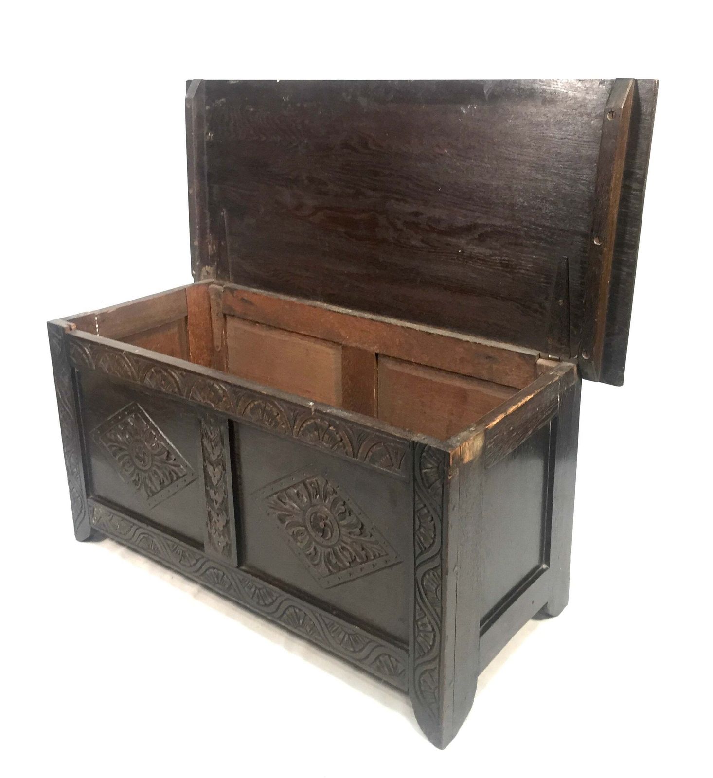 Antique 19th Century Wooden Oak Carved Blanket Box / Coffer Storage Trunk C1890 photo 219.0