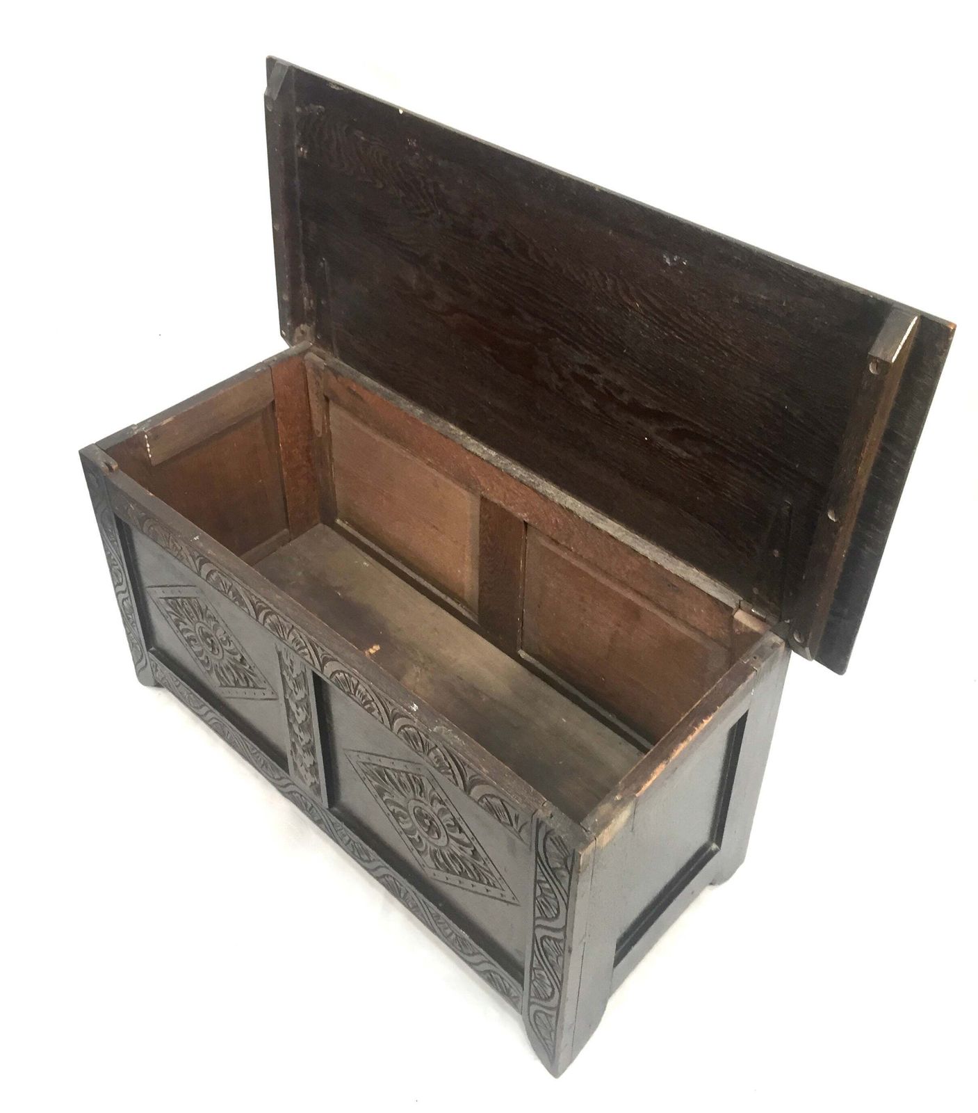 Antique 19th Century Wooden Oak Carved Blanket Box / Coffer Storage Trunk C1890 photo vinterior