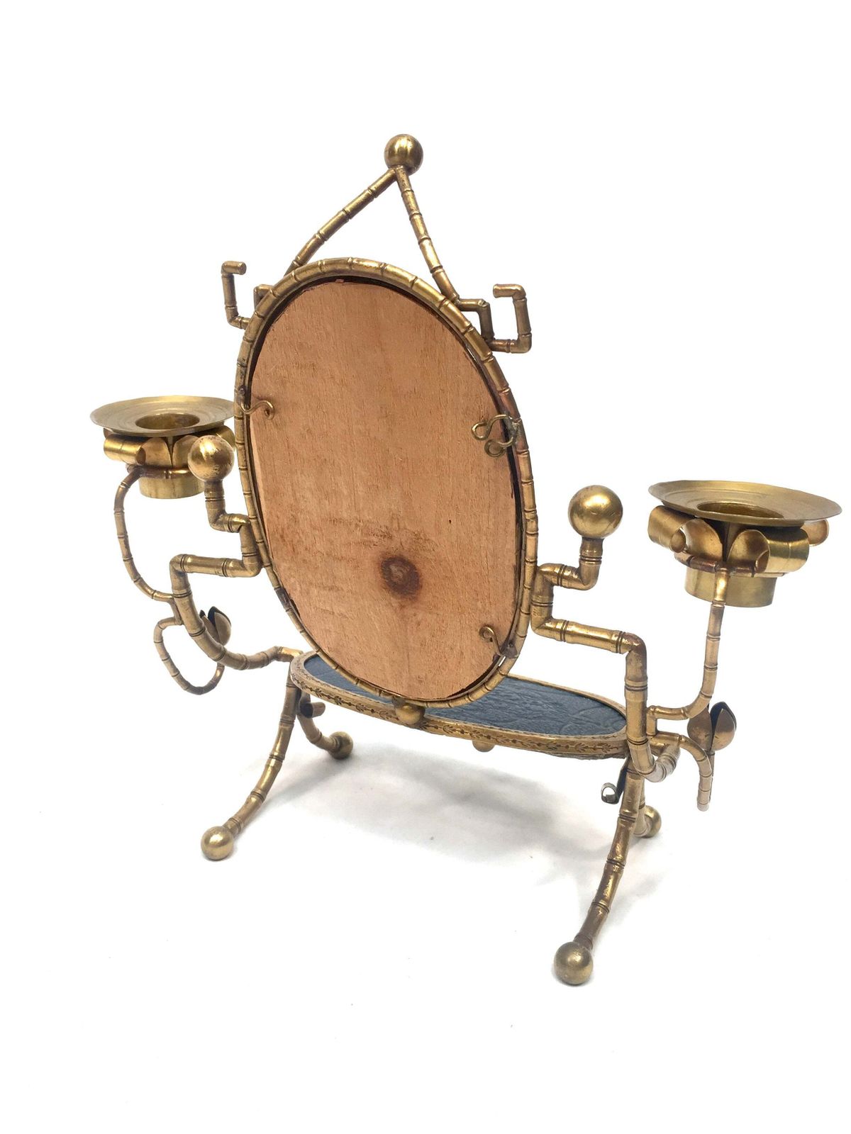 photo furniture Antique French Tabletop Brass Vanity Mirror & Candle Holder / Jewellery Stand