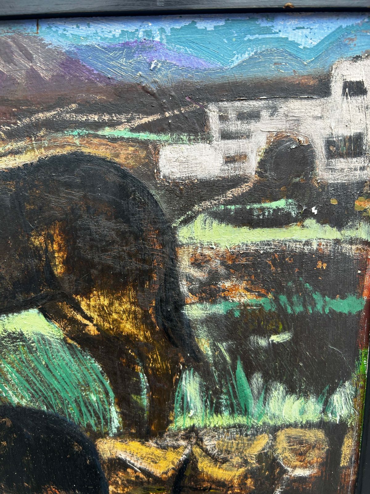 Mid Century Folk Inspired Oil On Board By Leslie Ann Gorton B.1939 photo vinterior