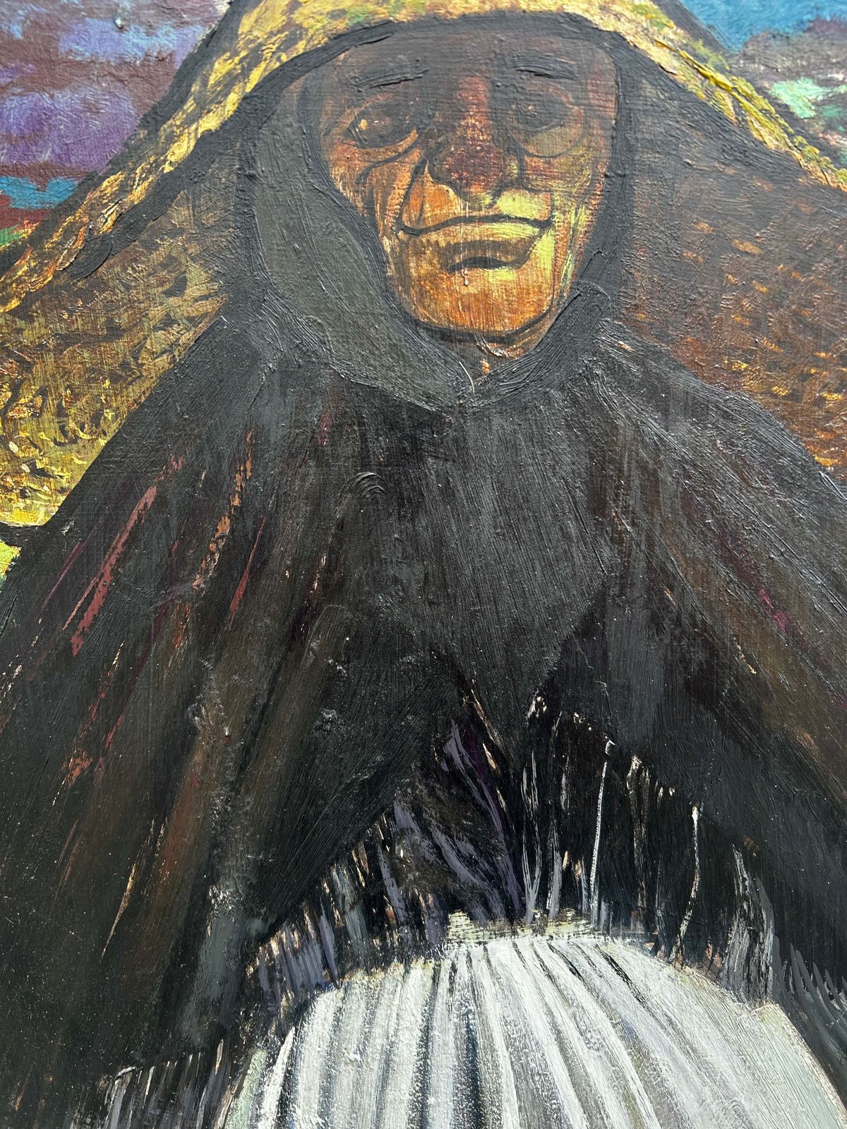 photo buy Mid Century Folk Inspired Oil On Board By Leslie Ann Gorton B.1939