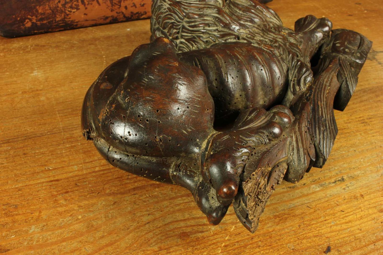 photo for sale Antique Carved Wood Lion Figure. Animal Statue. Decorative Ornament.