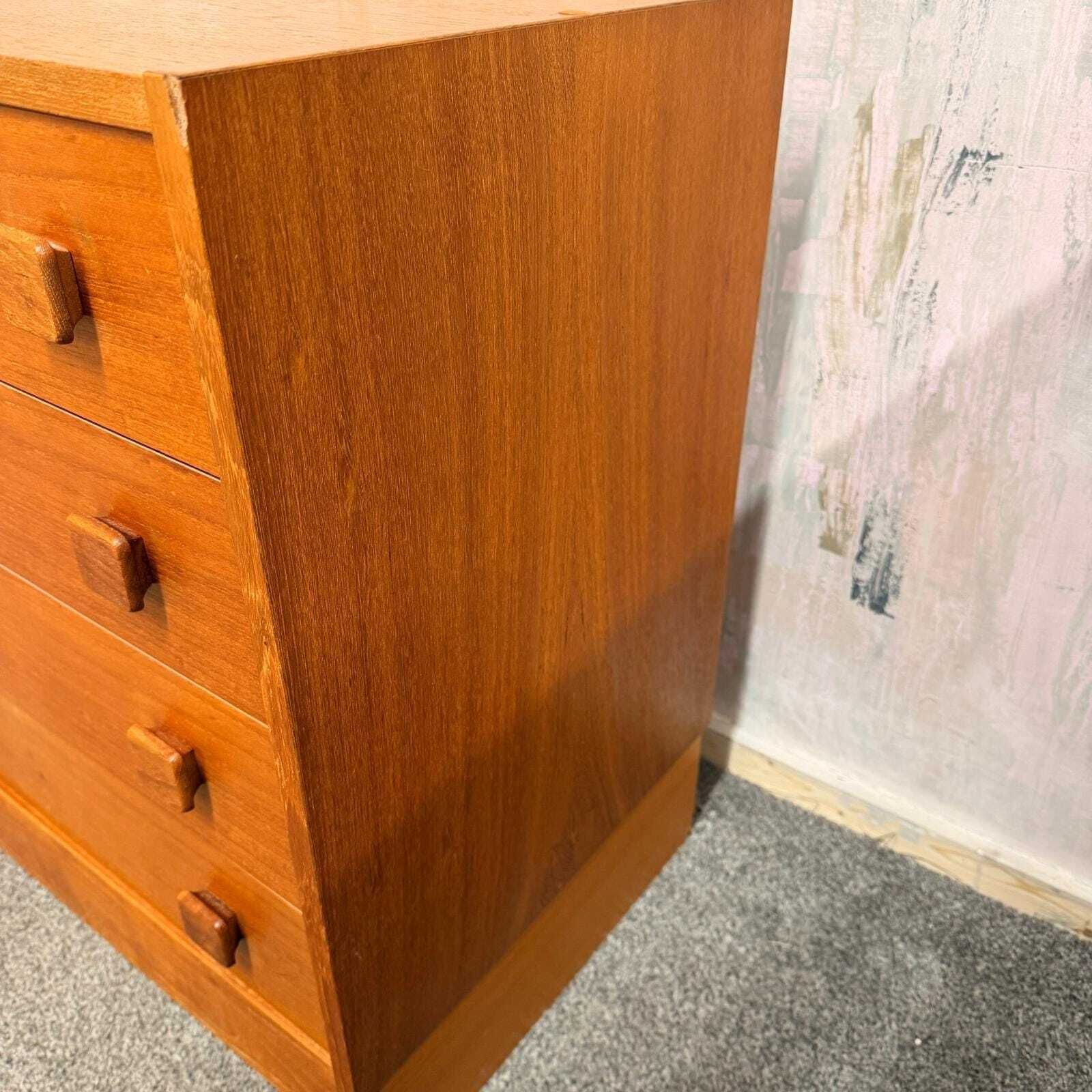 Danish Domino Mobelfabrik Low Chest Of 4 Drawers Mid Century Square Pulls Plinth photo vintage