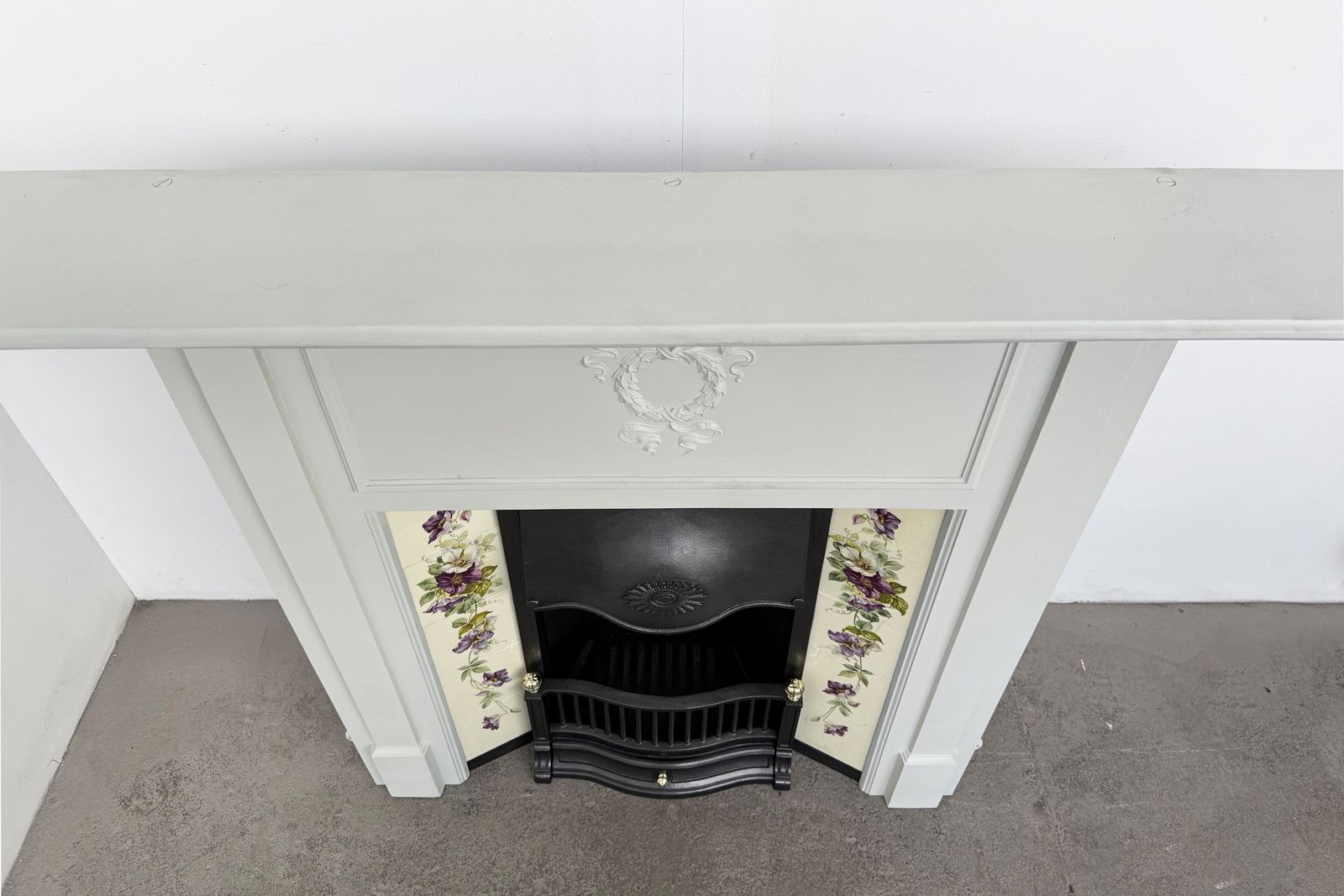 photo for sale Large Original Antique Edwardian Cast Iron Combination Fireplace