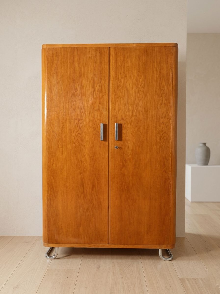 Functionalist Clothes Cabinet By Vichr & Spol., Bauhaus Style Wardrobe Storage Cabinet, 1930s Czechoslovakia photo furniture