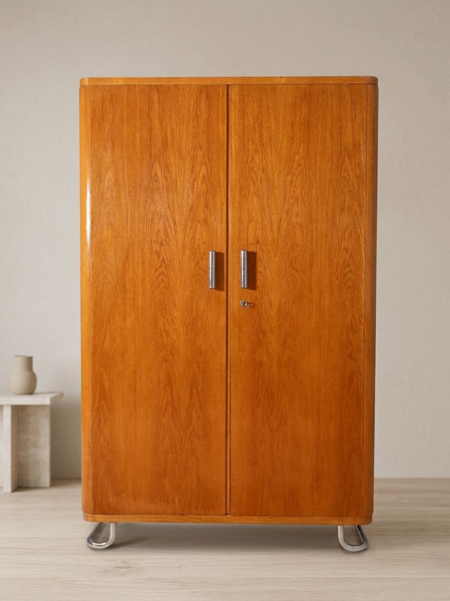 Functionalist Clothes Cabinet By Vichr & Spol., Bauhaus Style Wardrobe Storage Cabinet, 1930s Czechoslovakia photo 1724.0