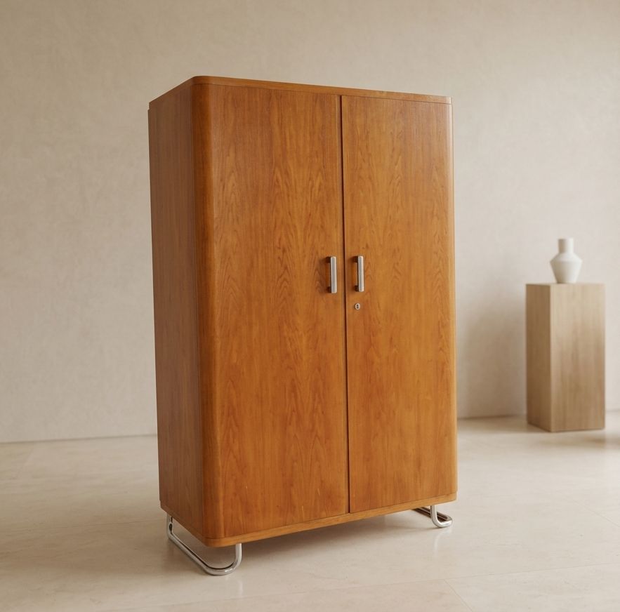 Functionalist Clothes Cabinet By Vichr & Spol., Bauhaus Style Wardrobe Storage Cabinet, 1930s Czechoslovakia photo vintage