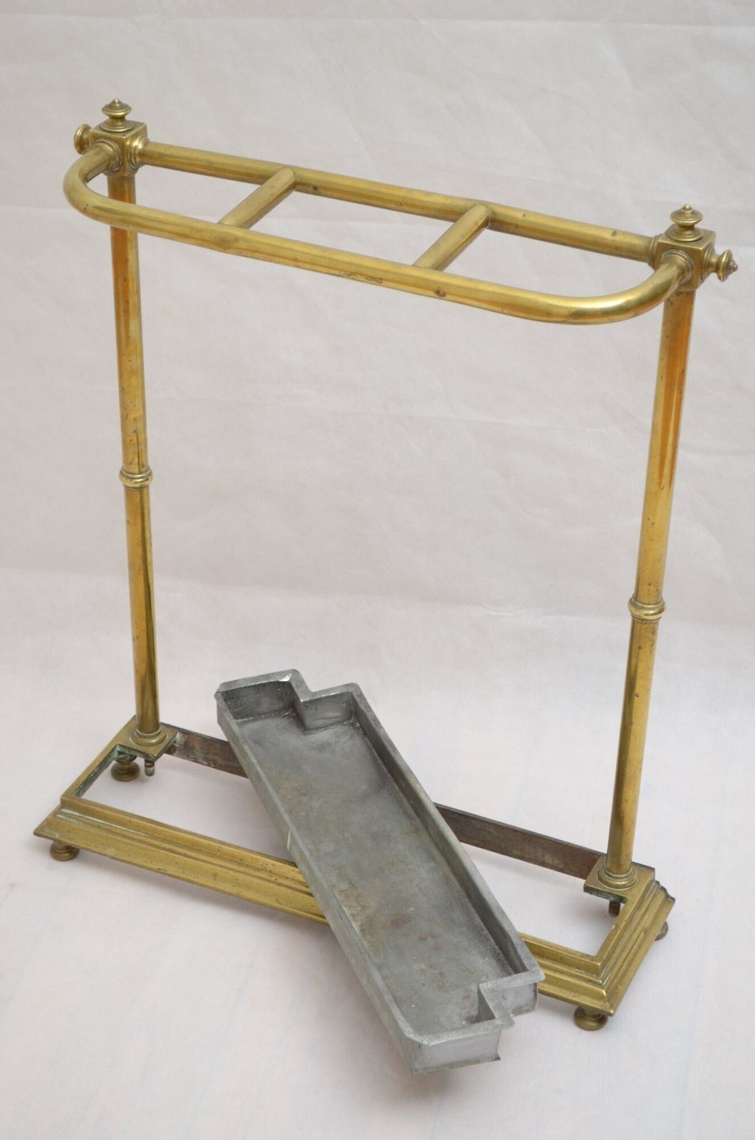 photo for sale Victorian Brass Umbrella Stand On Bun Feet With A Drip Tray
