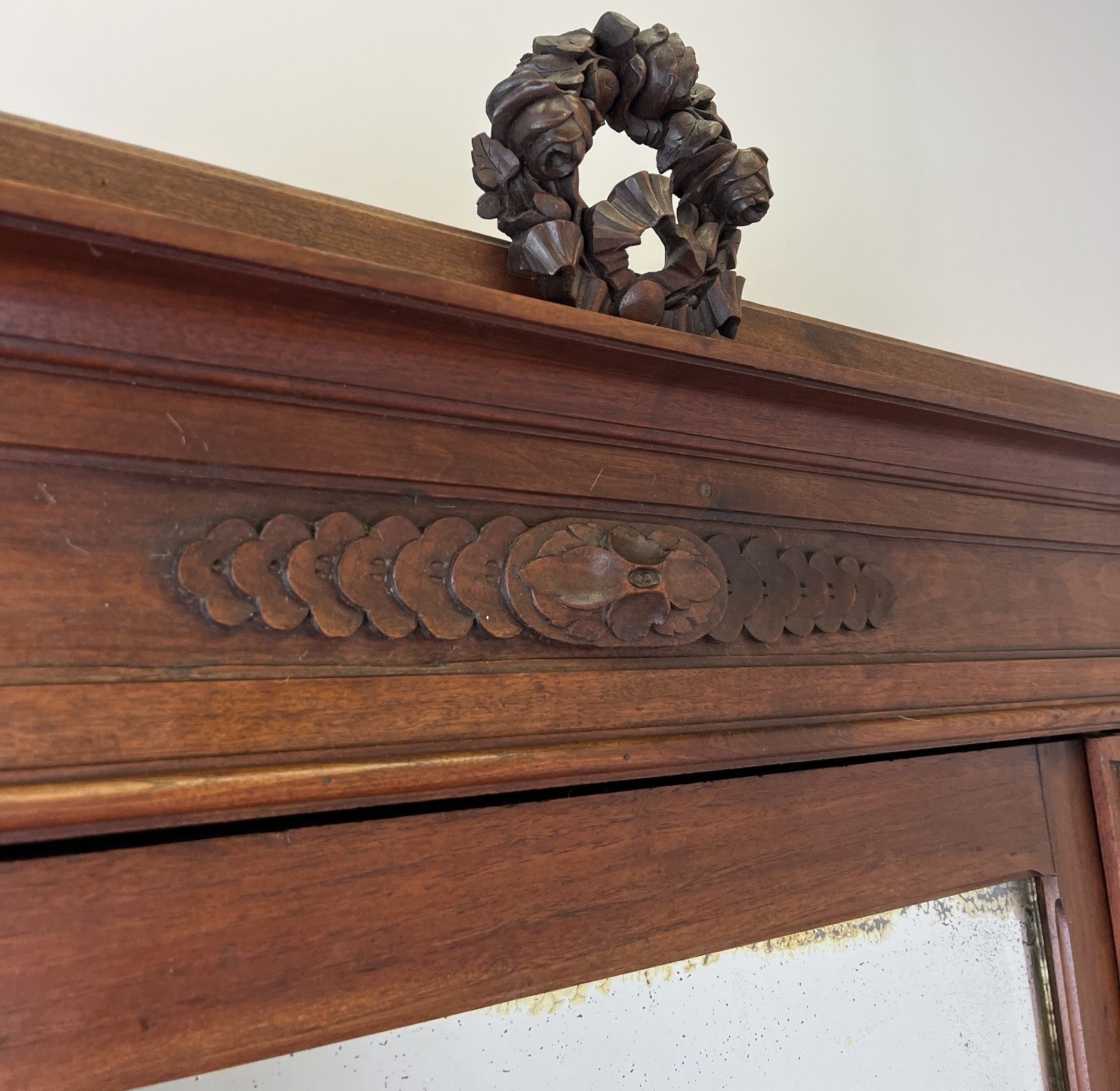 Wardrobe Antique French Walnut Two Door Mirrored Carved Armoire Cabinet Lot 6083 photo vinterior