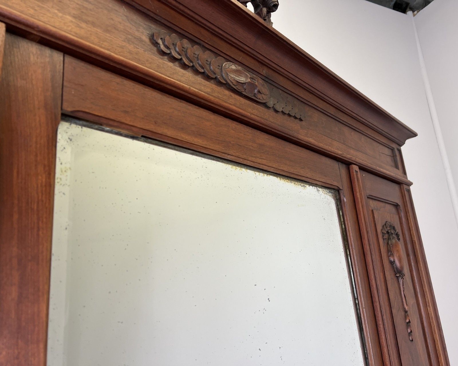 Wardrobe Antique French Walnut Two Door Mirrored Carved Armoire Cabinet Lot 6083 photo buy