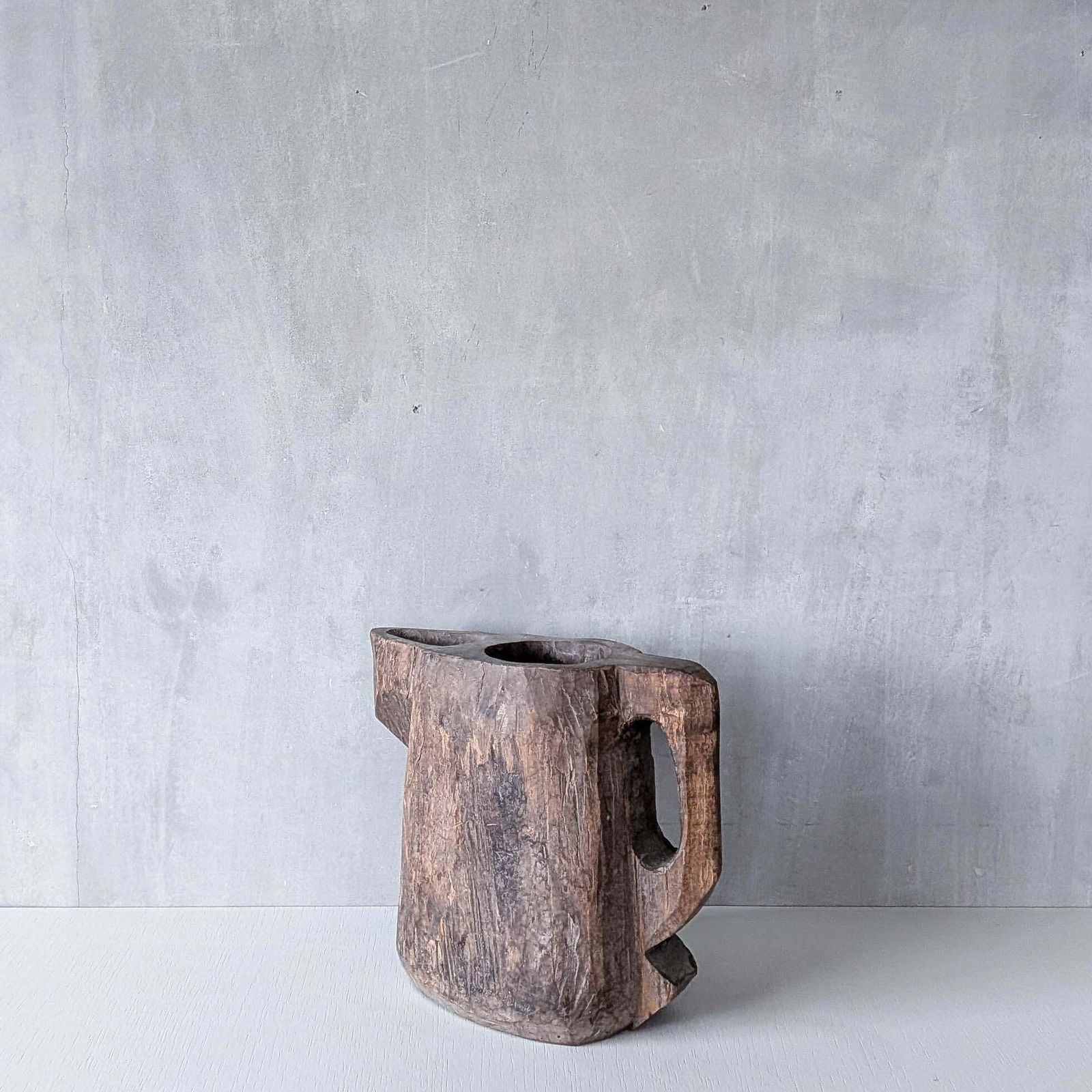 Folk Art Sculptural Heavy Hardwood Chainsaw Cut Carved Jug 1 photo furniture