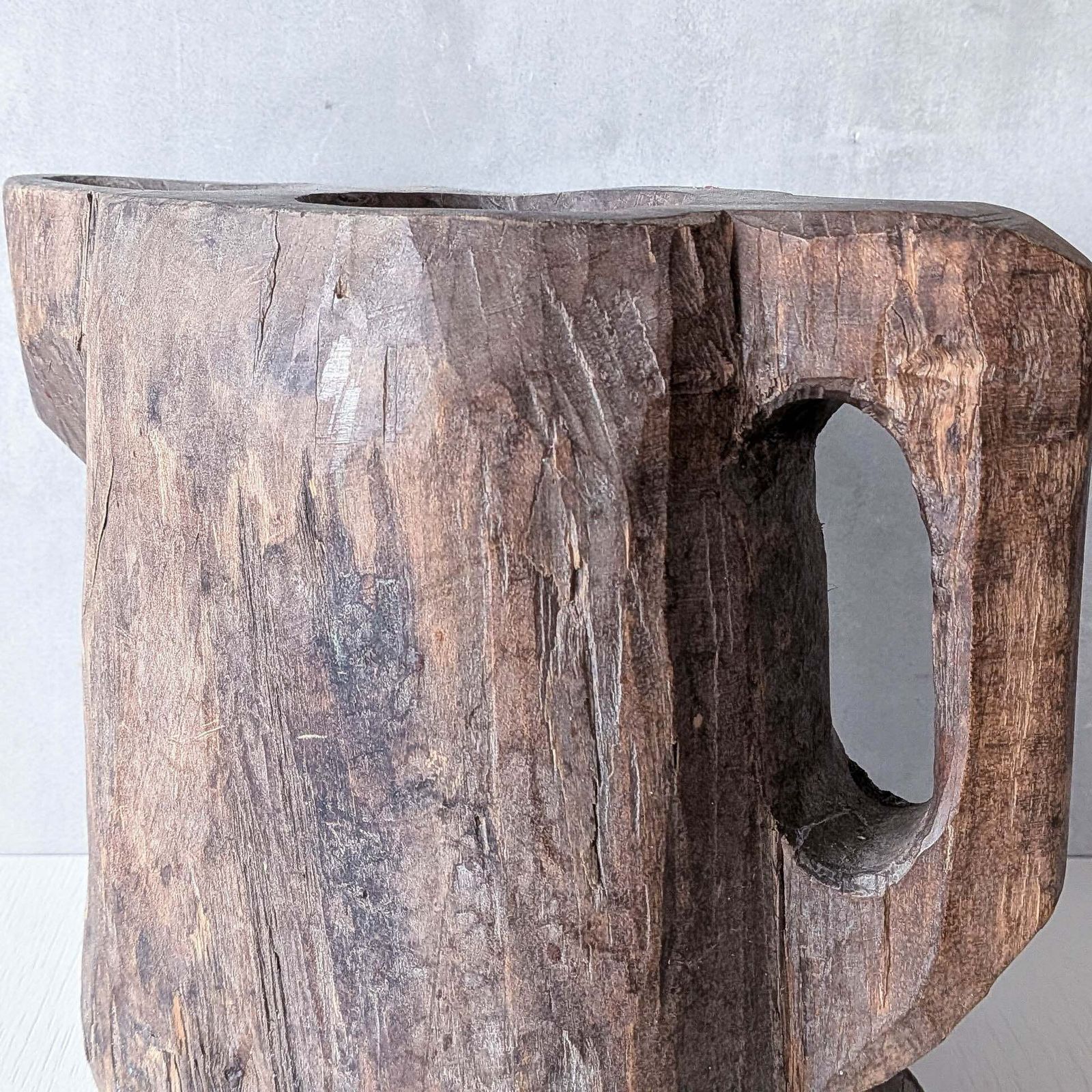 Folk Art Sculptural Heavy Hardwood Chainsaw Cut Carved Jug 1 photo for sale