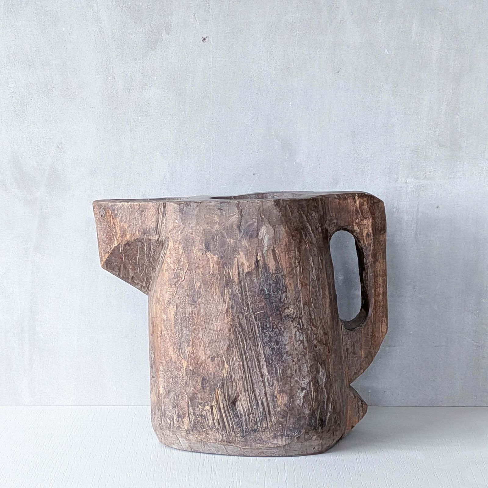 Folk Art Sculptural Heavy Hardwood Chainsaw Cut Carved Jug 1 photo vintage