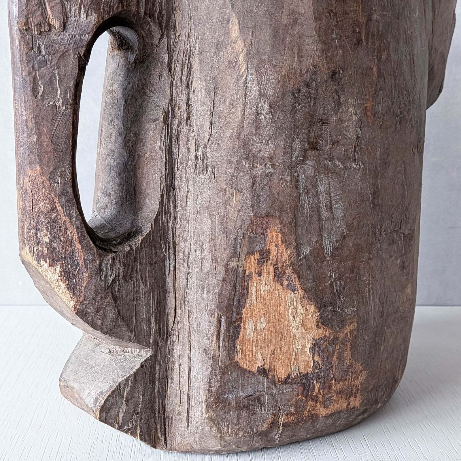 photo vintage Folk Art Sculptural Heavy Hardwood Chainsaw Cut Carved Jug 1