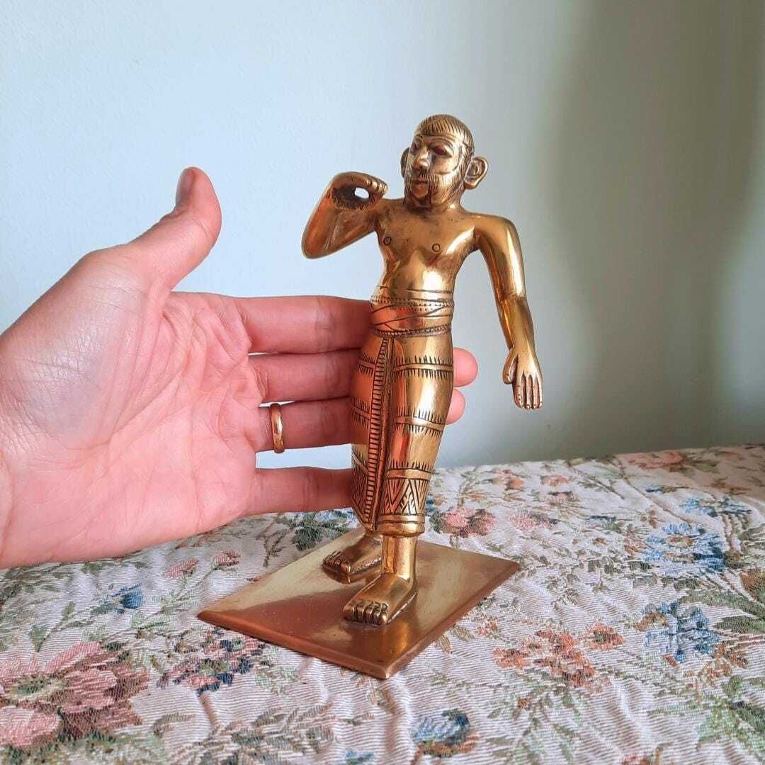 Mid Century Indian Solid Brass Folk Style Statue Of A Raj's Soldier Copper Eyes H 6.5'' Unique