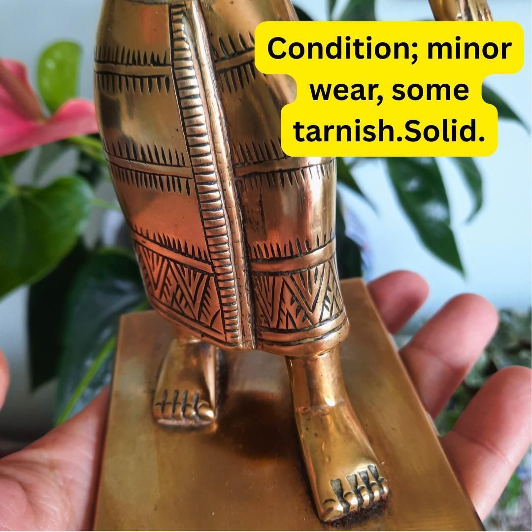 Mid Century Indian Solid Brass Folk Style Statue Of A Raj's Soldier Copper Eyes H 6.5'' Unique photo Art