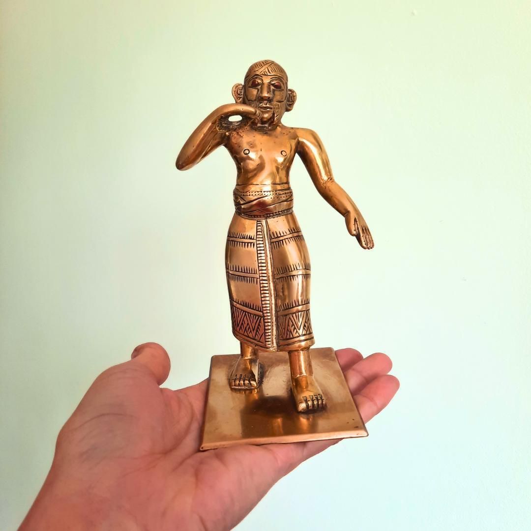Mid Century Indian Solid Brass Folk Style Statue Of A Raj's Soldier Copper Eyes H 6.5'' Unique photo vintage