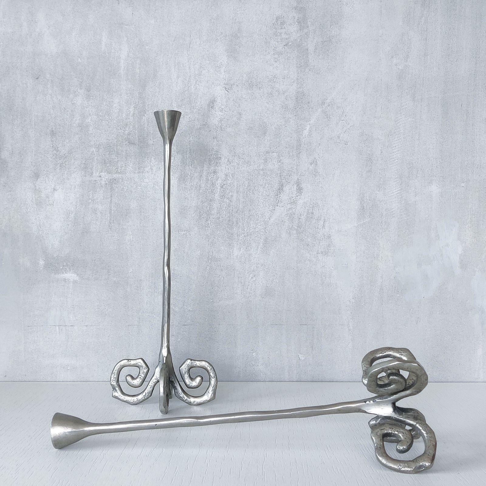 photo buy Pair Of Vintage Cast Aluminium Candle Holders With Spiral Feet
