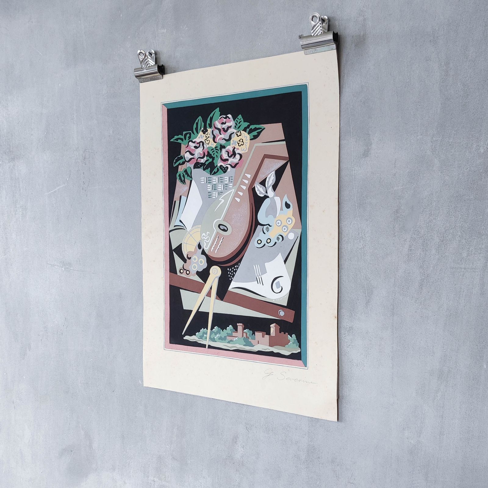 Gino Severini (1883 1966) Original Pochoir Print Still Life With Compass, 1930 photo furniture