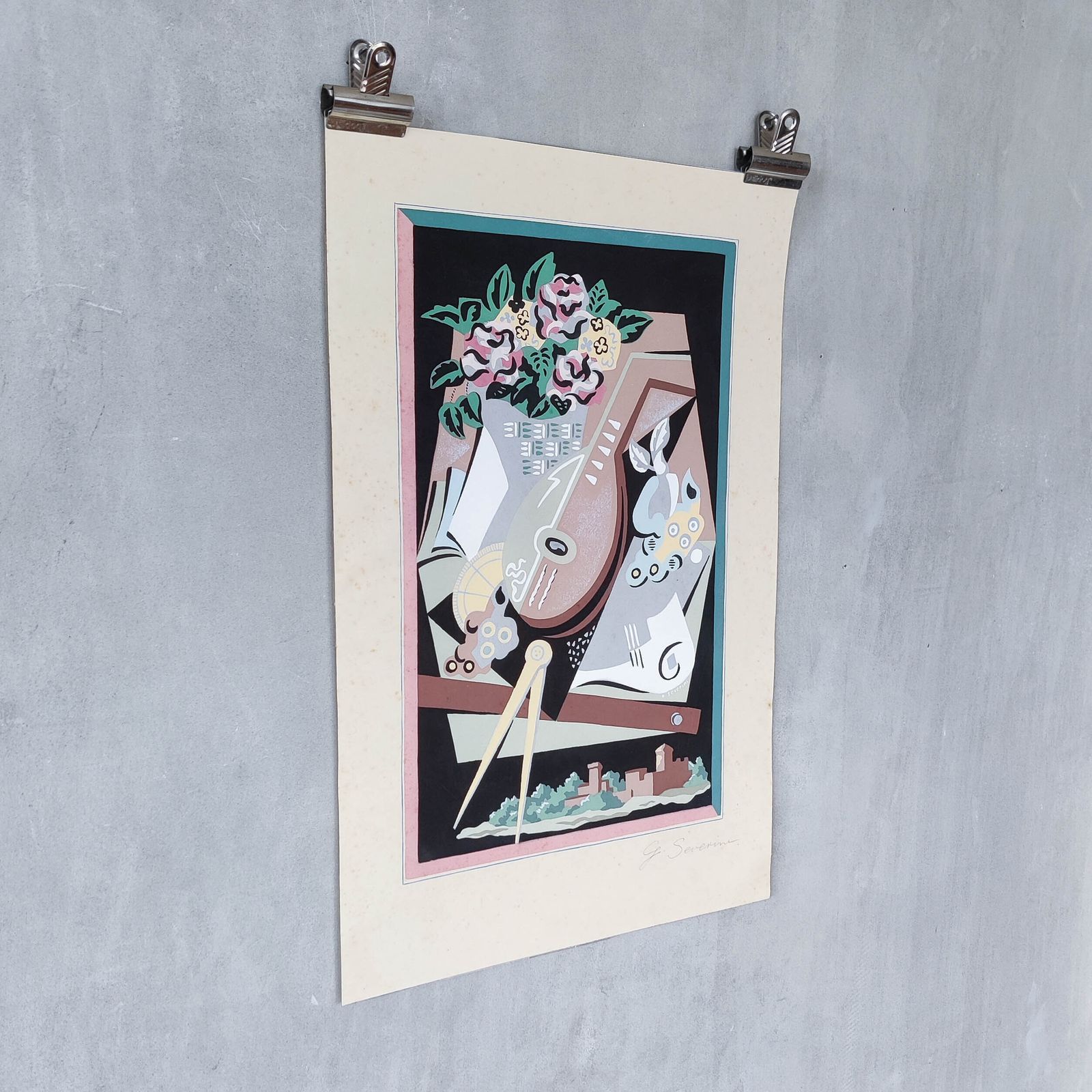 Gino Severini (1883 1966) Original Pochoir Print Still Life With Compass, 1930 photo for sale