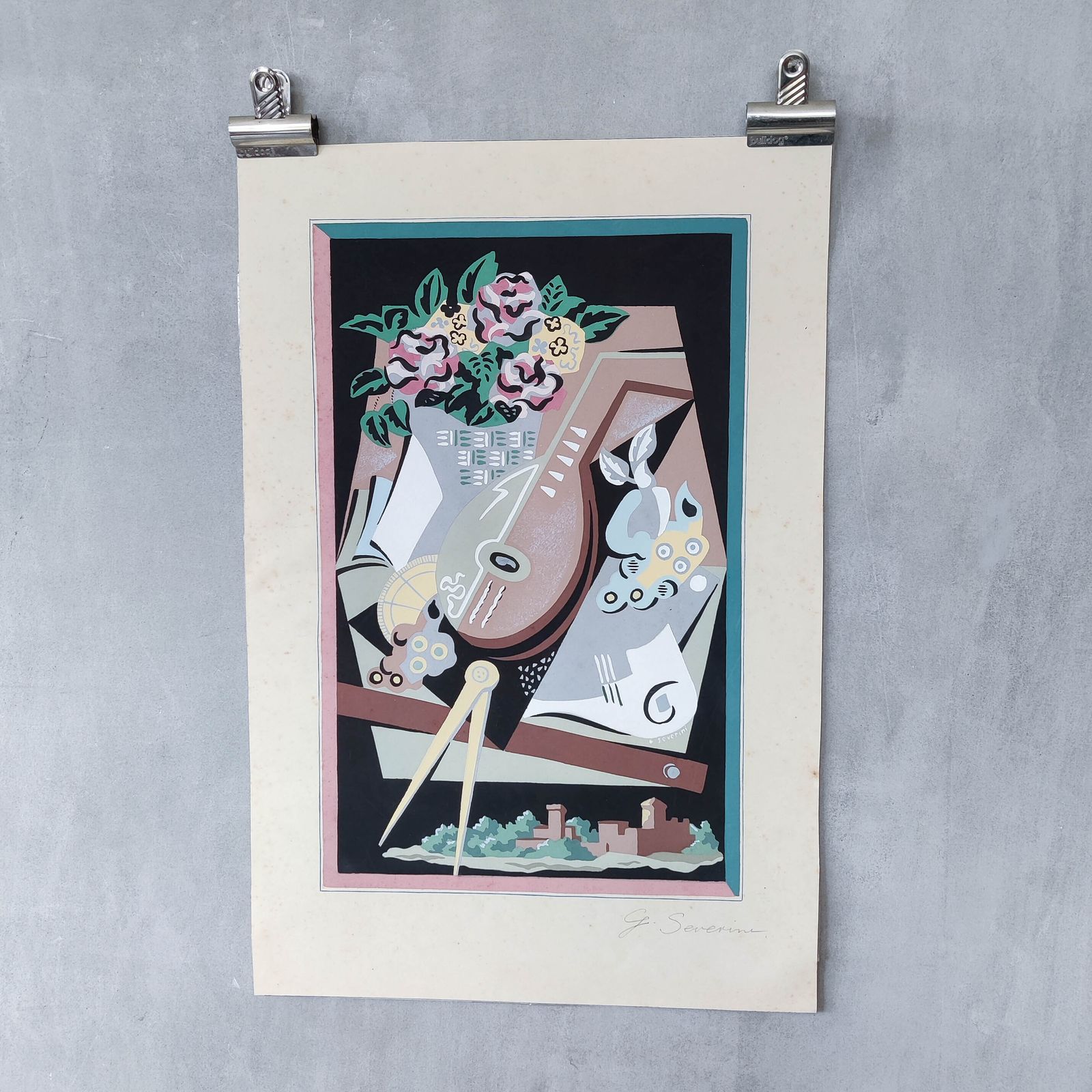 Gino Severini (1883 1966) Original Pochoir Print Still Life With Compass, 1930 photo 950.0