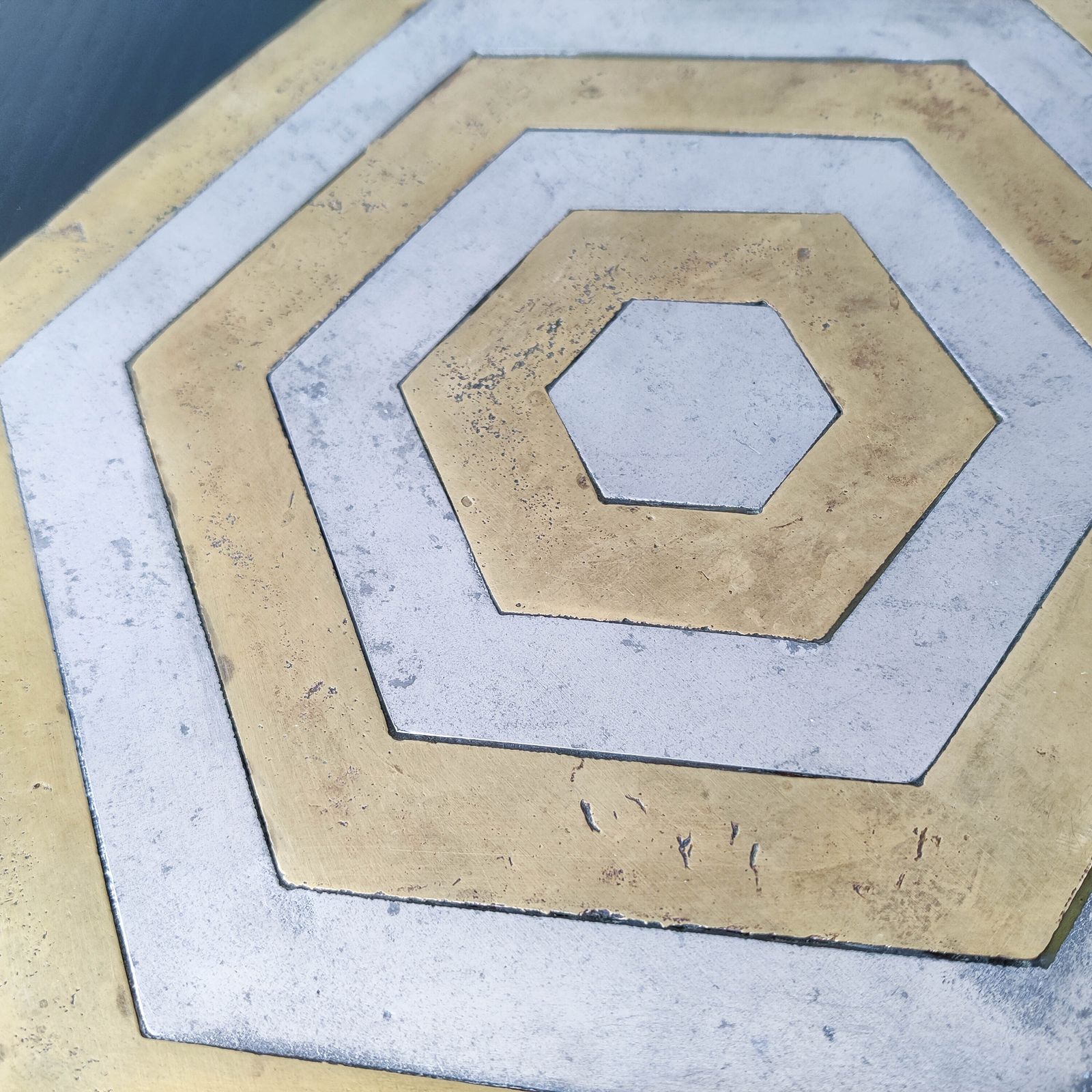 photo vintage Pair Of David Marshall Brutalist 1980s Large Hand Cast Brass And Aluminium Large Trivets/Trays