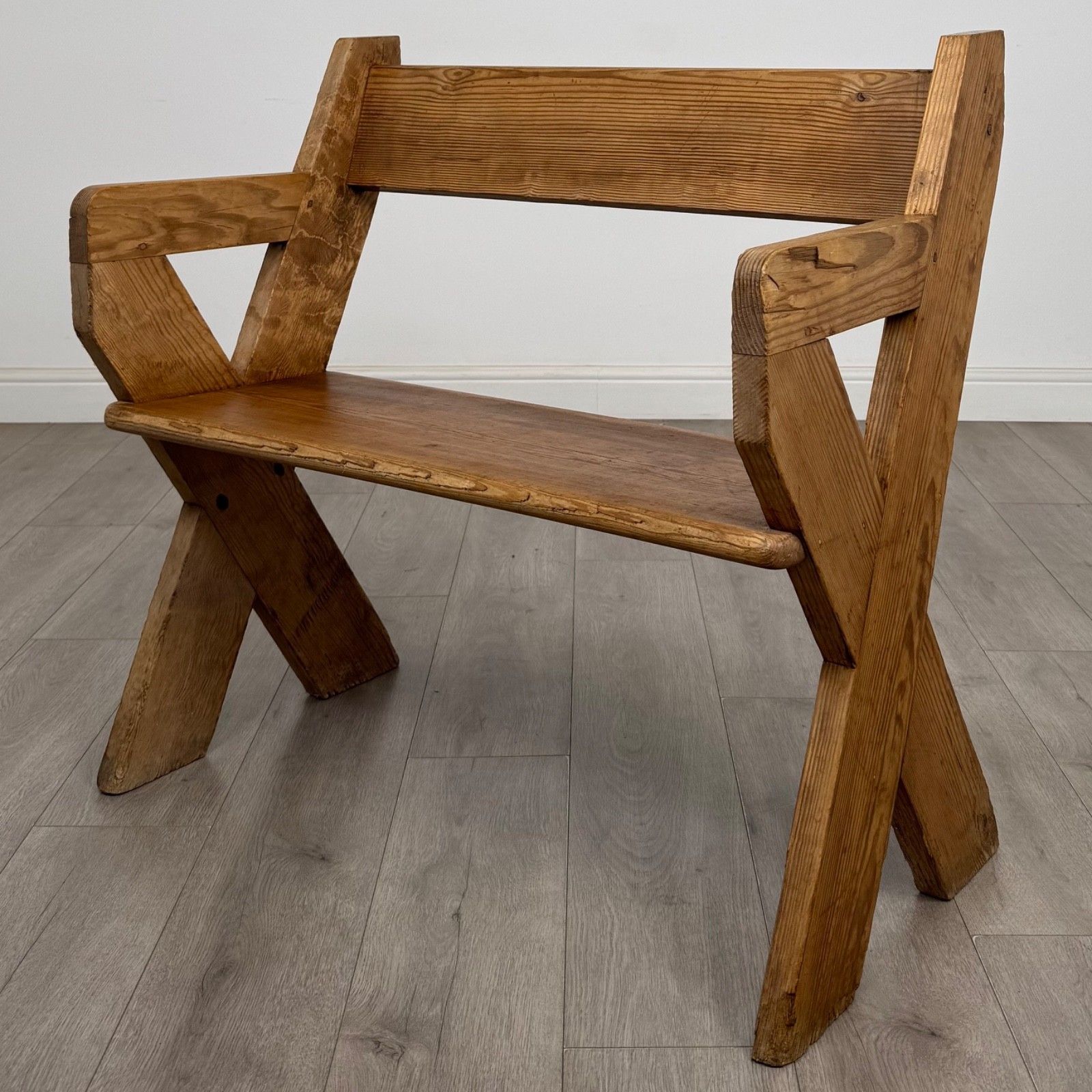Antique 19th Century Victorian Bench In Pitch Pine ( Af 5673 )