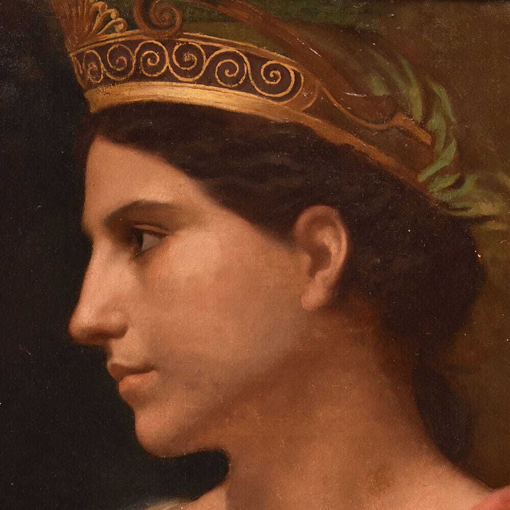 Antique Woman Portrait Painting, Young Woman, Oil On Canvas, XIX Century. photo Art