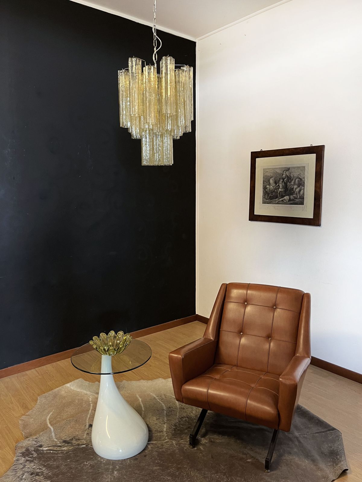 Fantastic Murano Clear Amber / Gold Glass Tube Chandelier