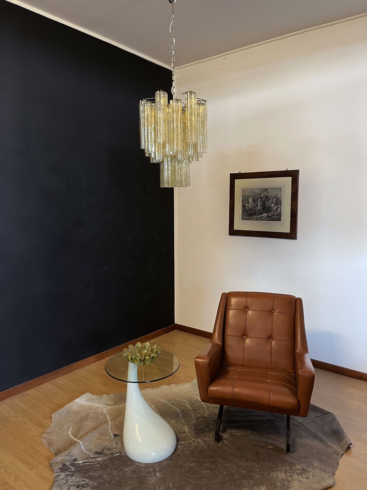 Fantastic Murano Clear Amber / Gold Glass Tube Chandelier photo for sale