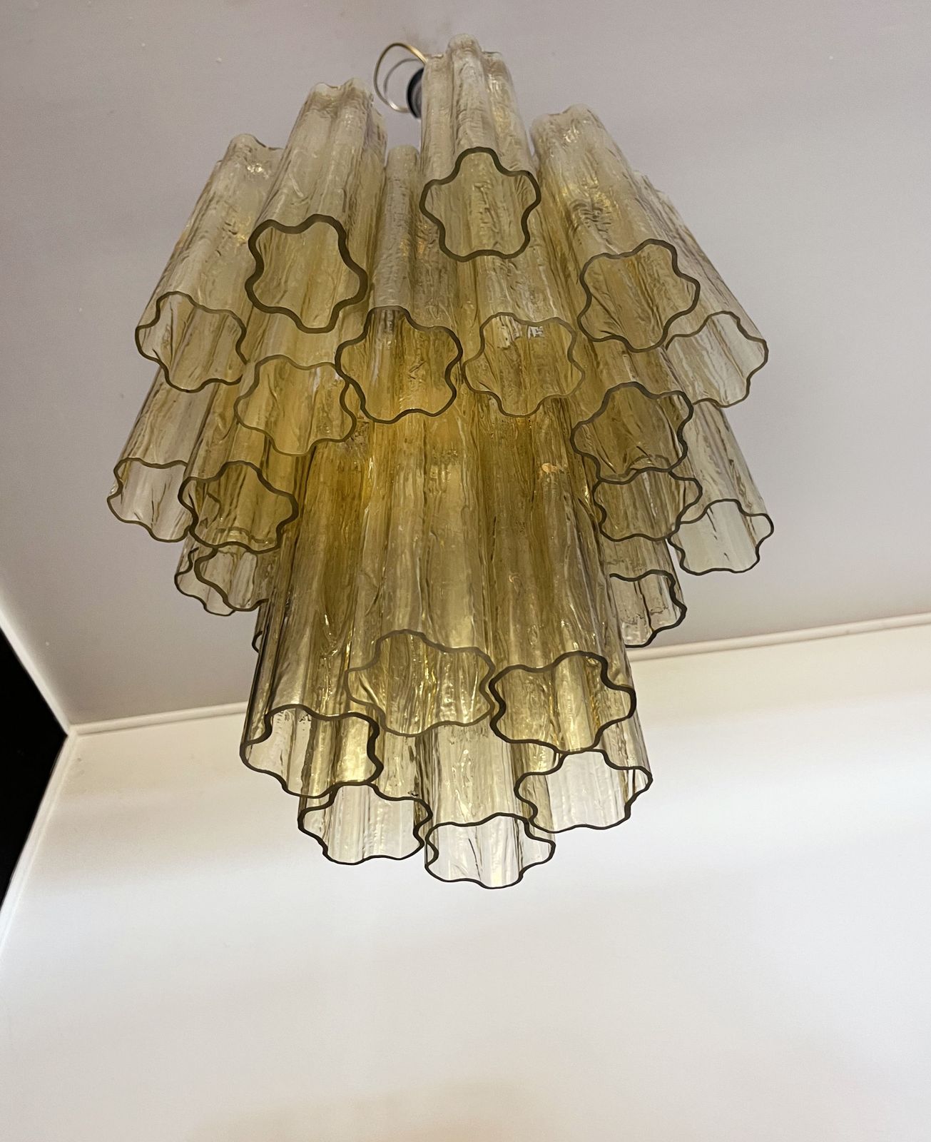 Fantastic Murano Clear Amber / Gold Glass Tube Chandelier photo Lighting