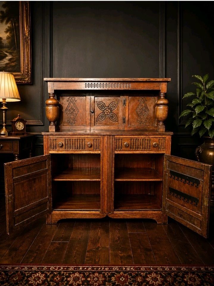 photo for sale Rare Carved Oak Welsh Dresser Cabinet Vintage Large Uk Delivery