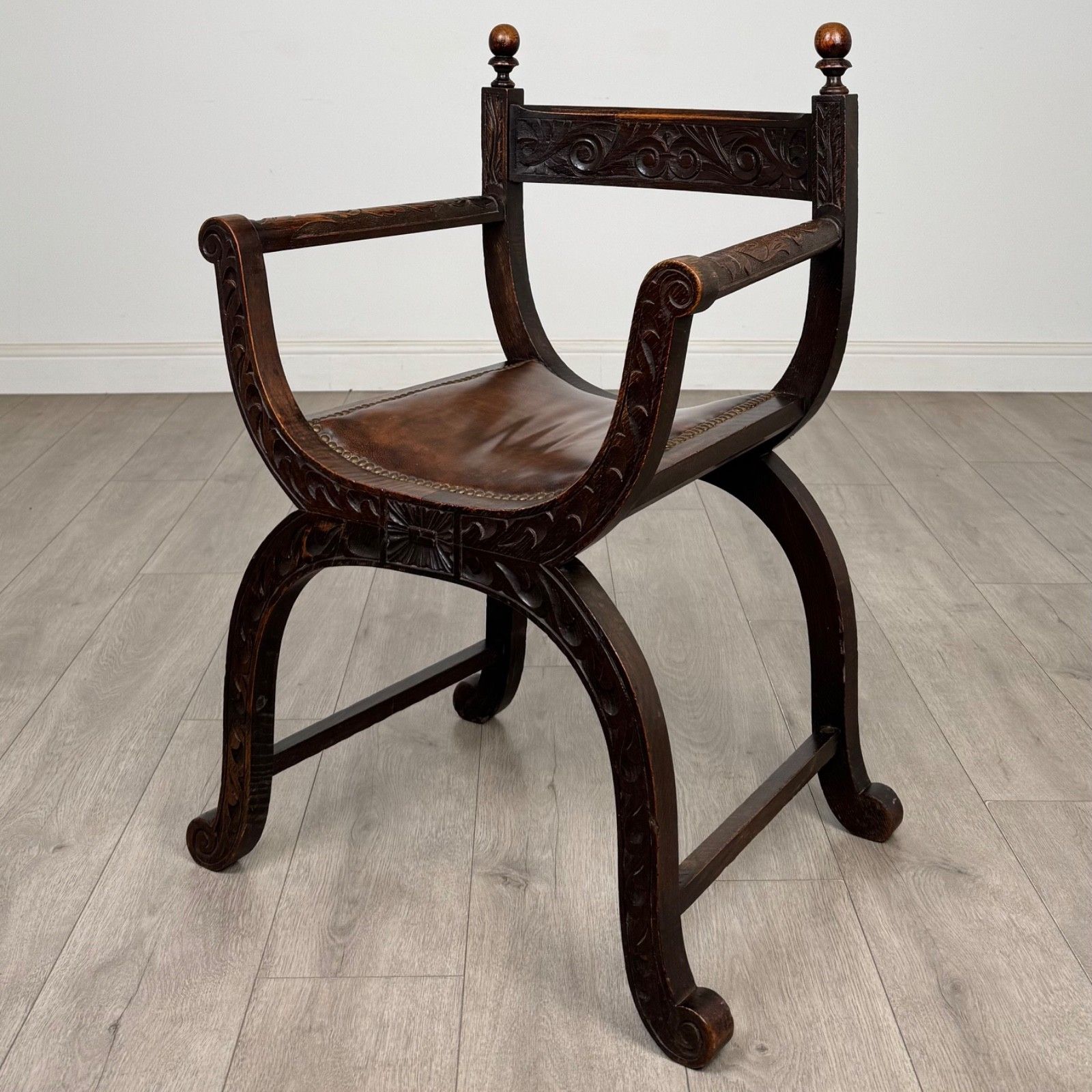 Antique 19th Century Victorian Savonarola Chair In Oak ( Af 5683 )