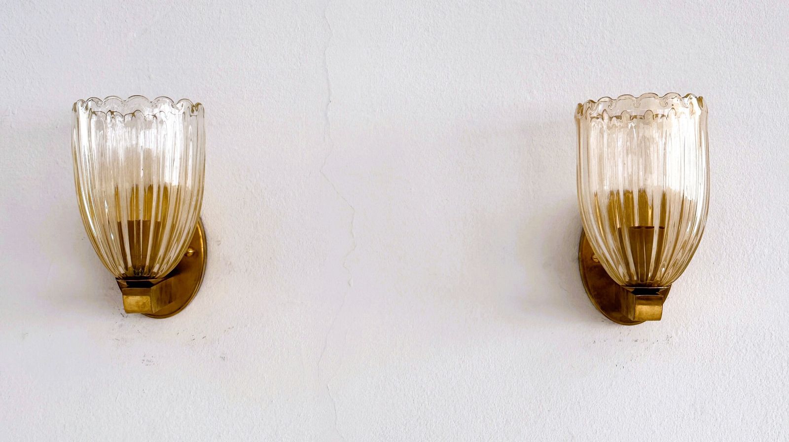 Italian Brass And Murano Glass Wall Lights Or Sconces In Art Deco Style, 1990s photo for sale