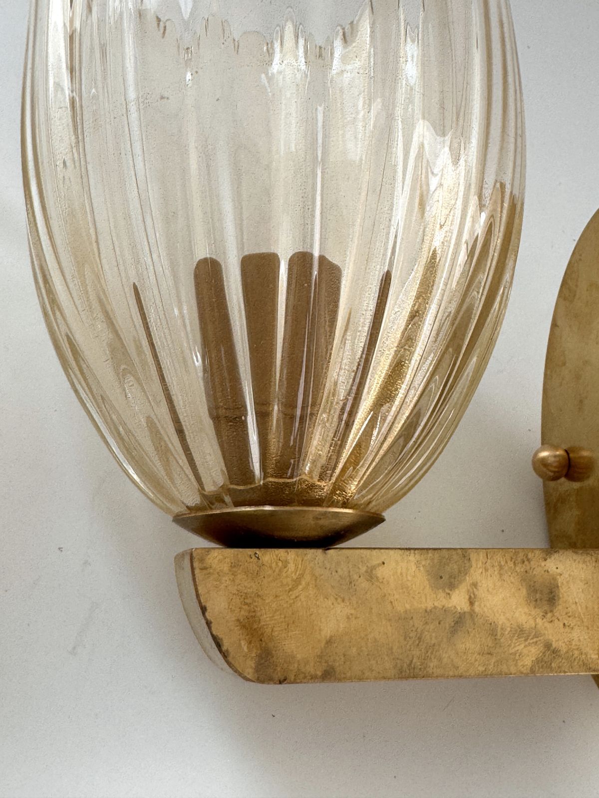 photo vintage Italian Brass And Murano Glass Wall Lights Or Sconces In Art Deco Style, 1990s