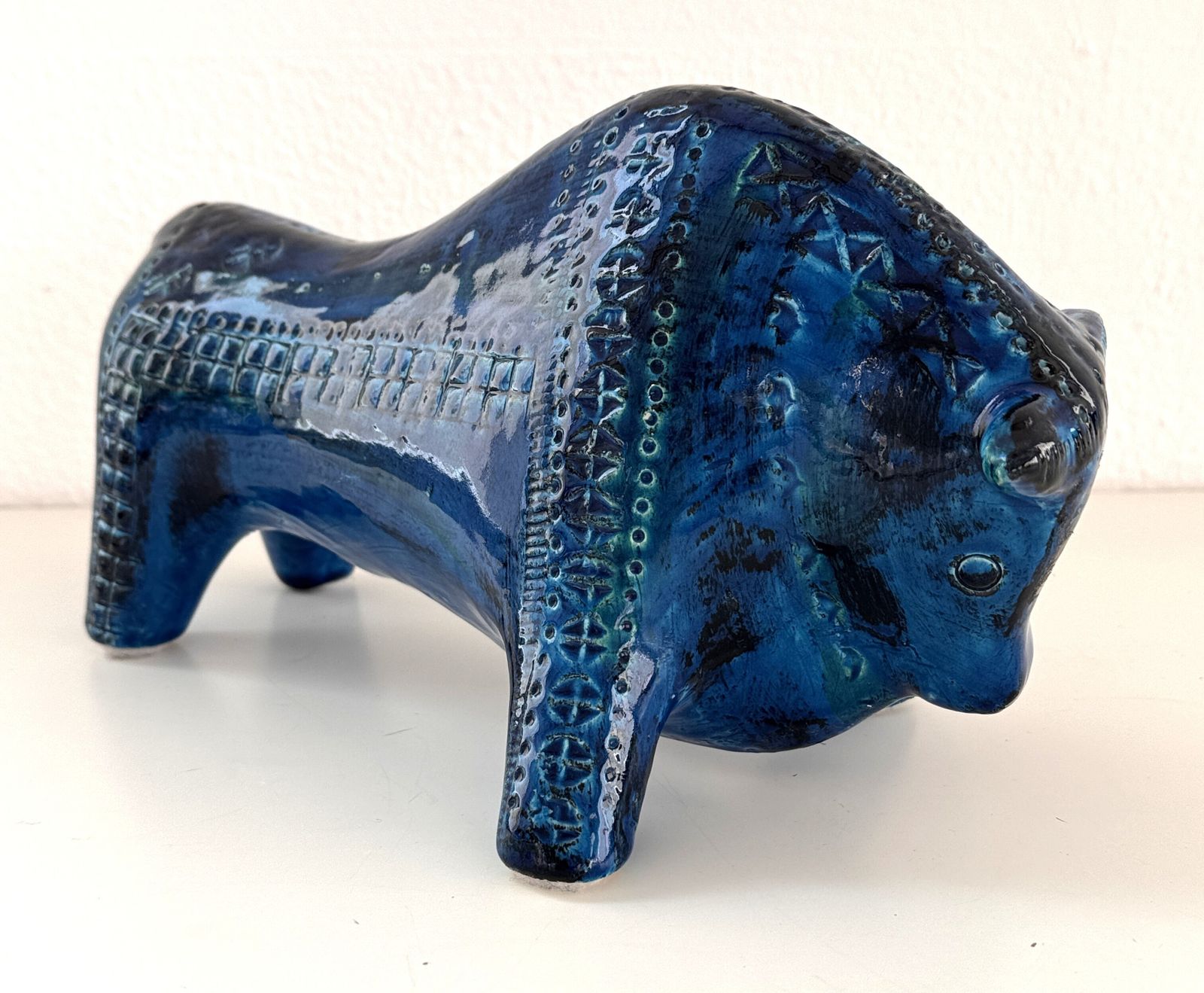 Italian Midcentury Ceramic Bull Rimini Blu By Aldo Londi For Bitossi, 1960s photo Home Decor