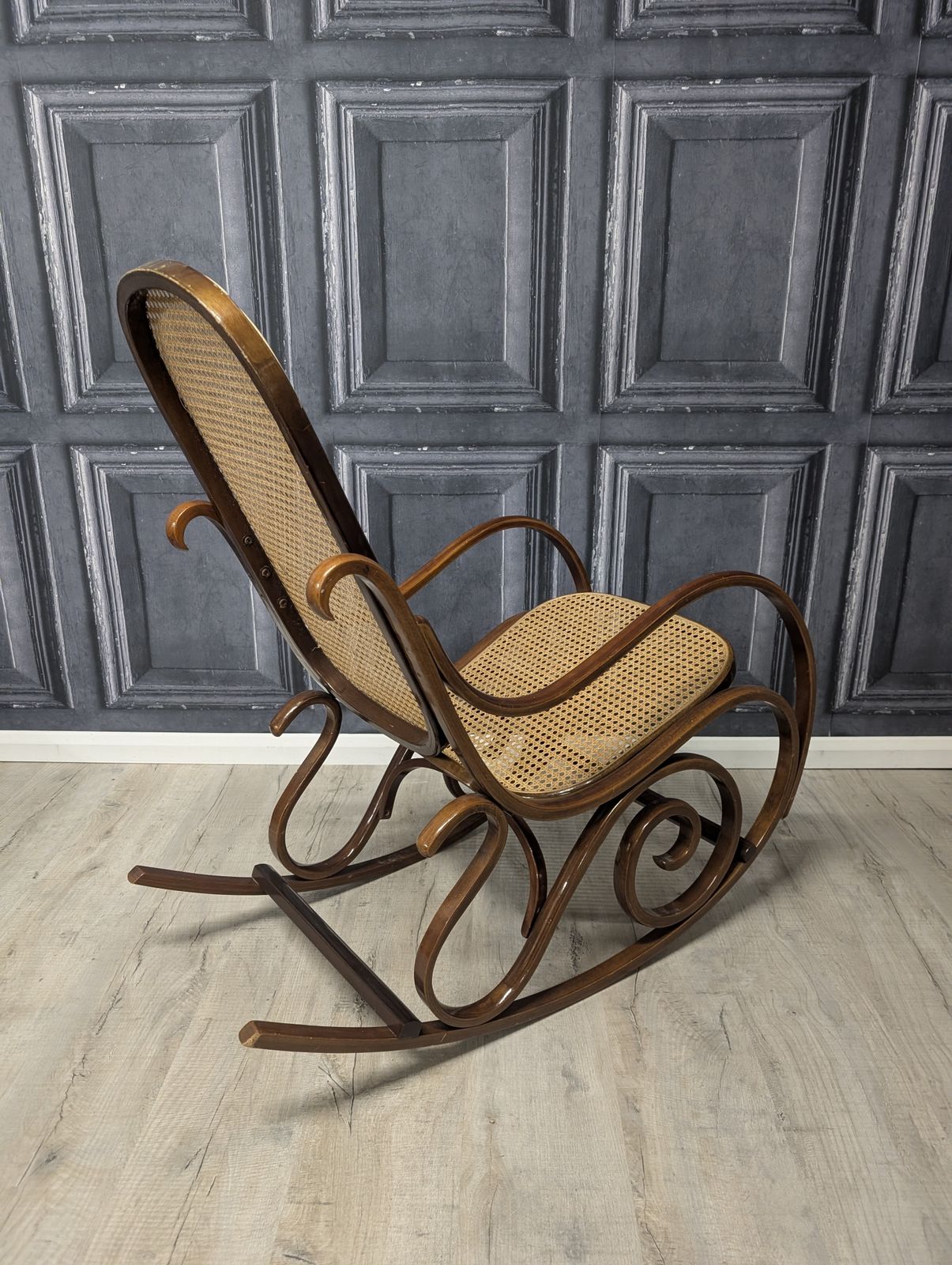 Furniture Thonet Style Vintage Bentwood Rocking Chair Rattan Cane photo