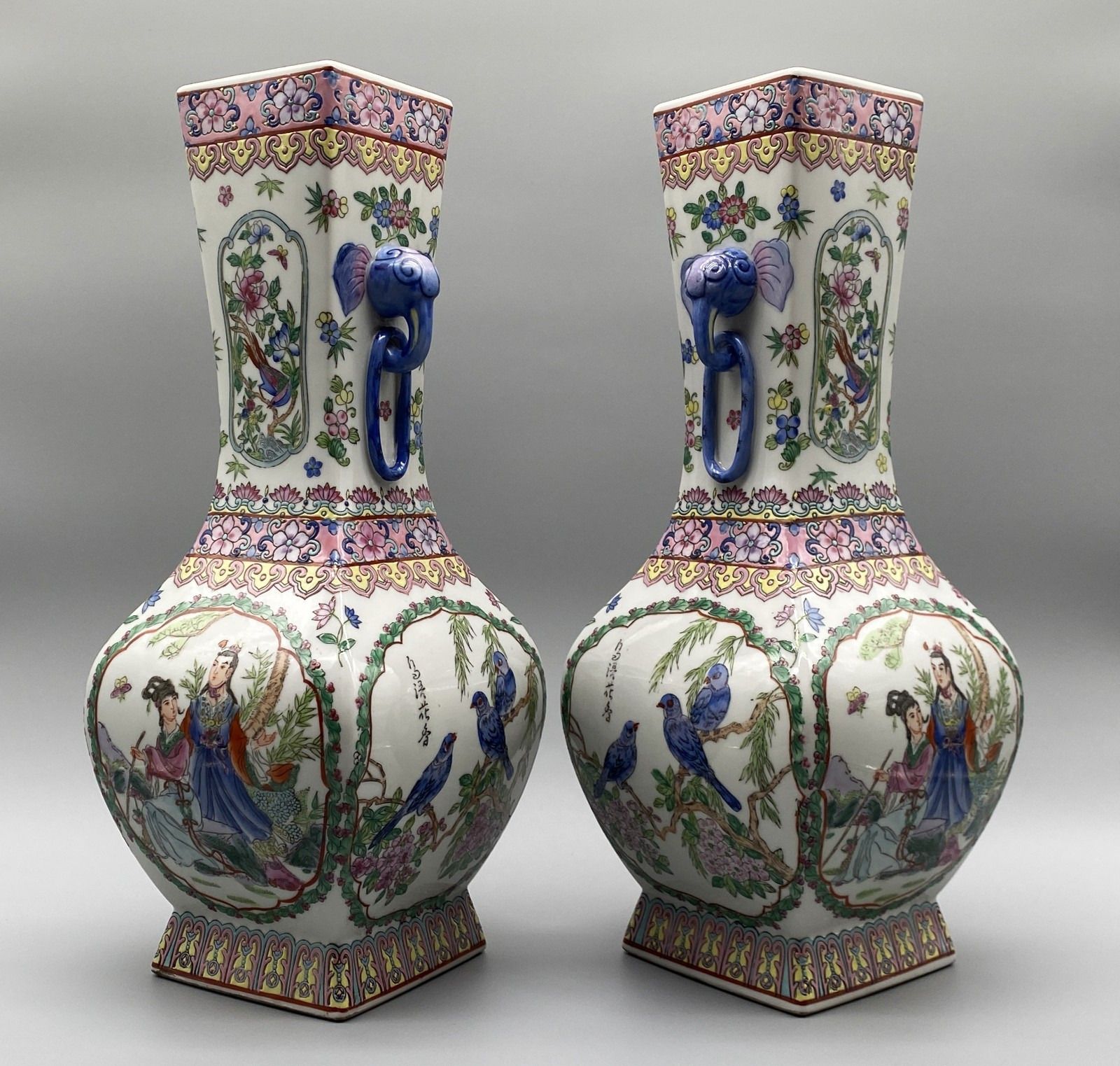 Superb, Tall Pair Of Contemporary Chinese Famille Rose Elephant Vases photo 395.0