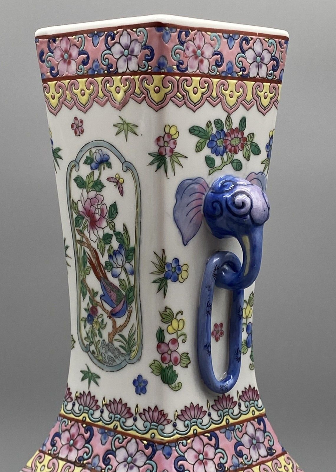 Superb, Tall Pair Of Contemporary Chinese Famille Rose Elephant Vases photo vintage
