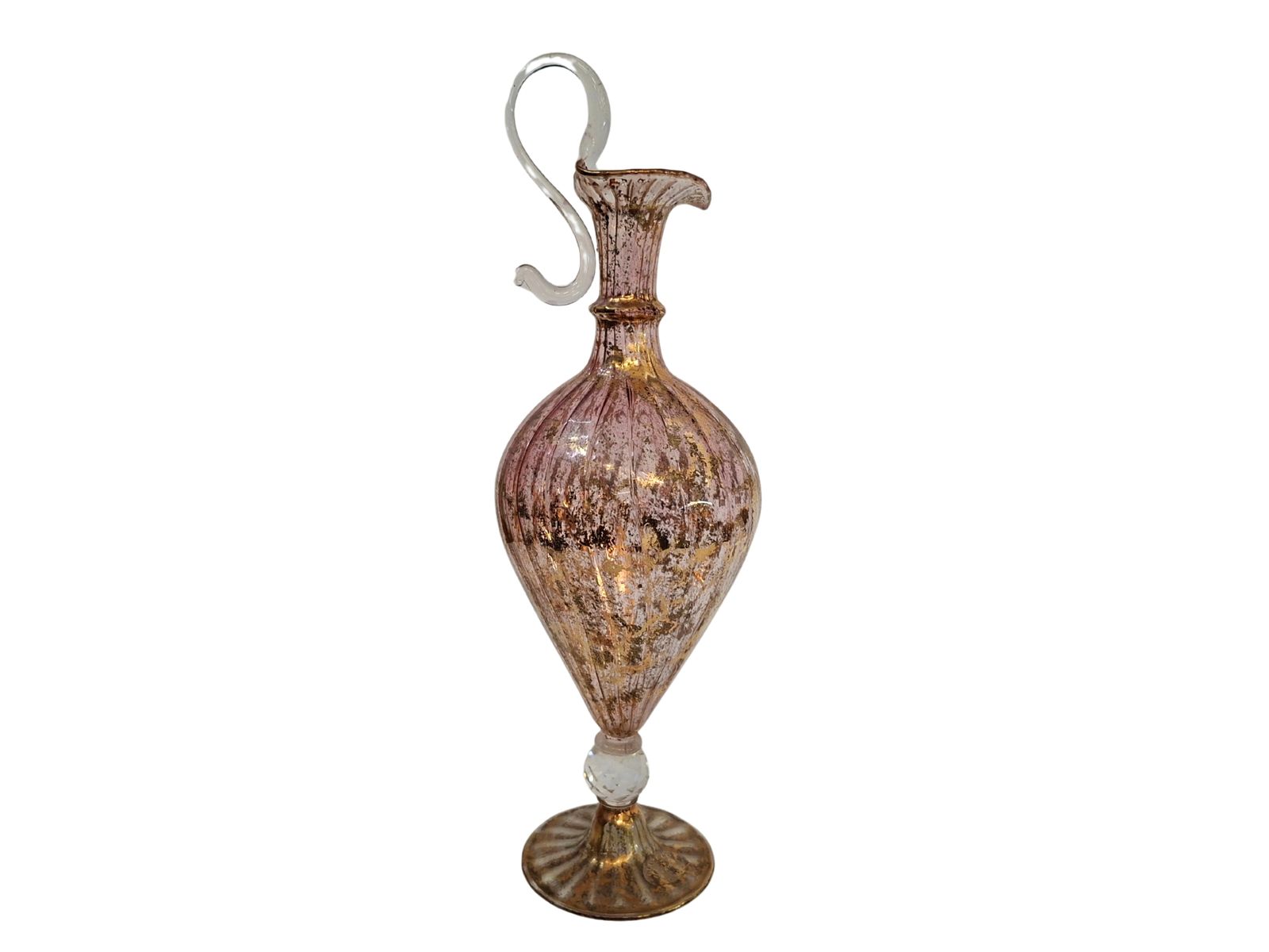 Elegante Ampolla In Vetro Di Murano Rosa E Decori Dorati – Lavorazione Artigianale Vintage photo furniture