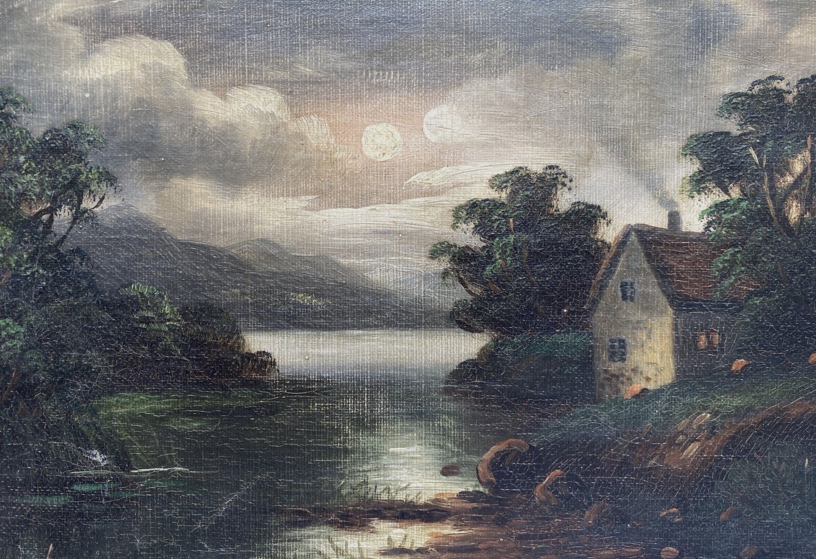 George Cole (1810 1883) Superb Moonlit Highland Loch Landscape Oil Painting 1of2 photo for sale