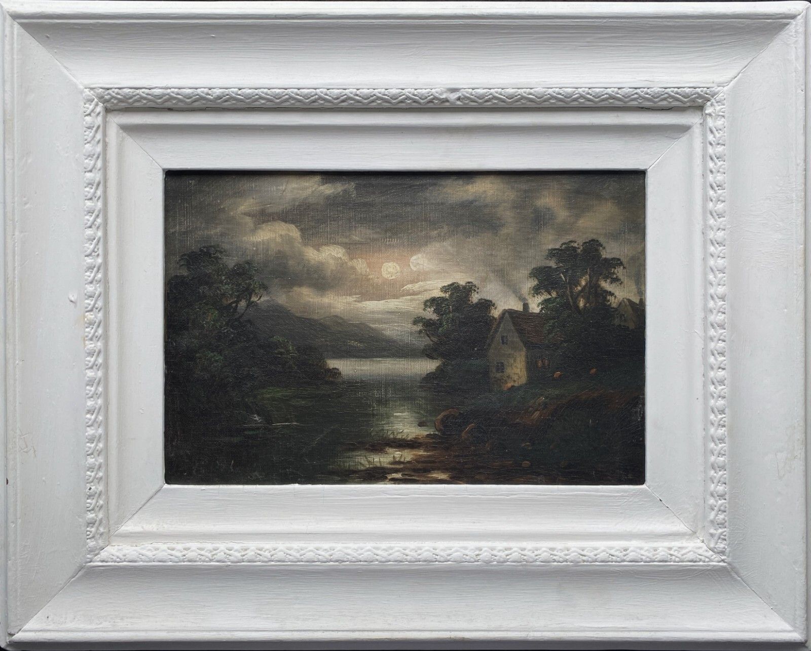 389.0 George Cole (1810 1883) Superb Moonlit Highland Loch Landscape Oil Painting 1of2 photo