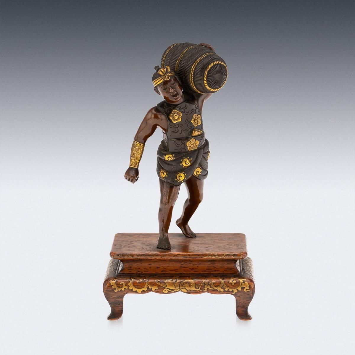 Antique 19thc Japanese Meiji Period Gilt Bronze Figure Of A Labourer By Miyao Ei photo for sale