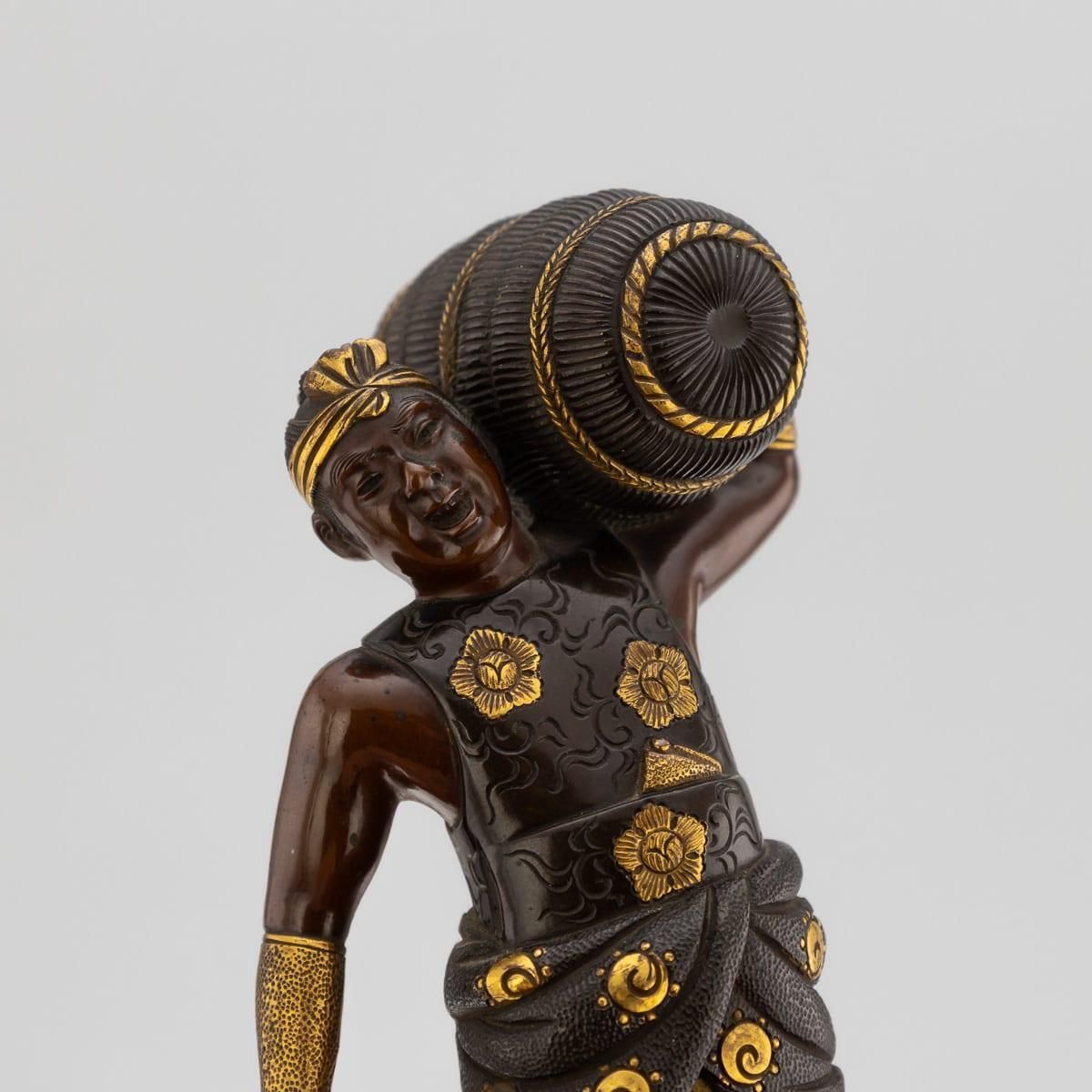photo for sale Antique 19thc Japanese Meiji Period Gilt Bronze Figure Of A Labourer By Miyao Ei