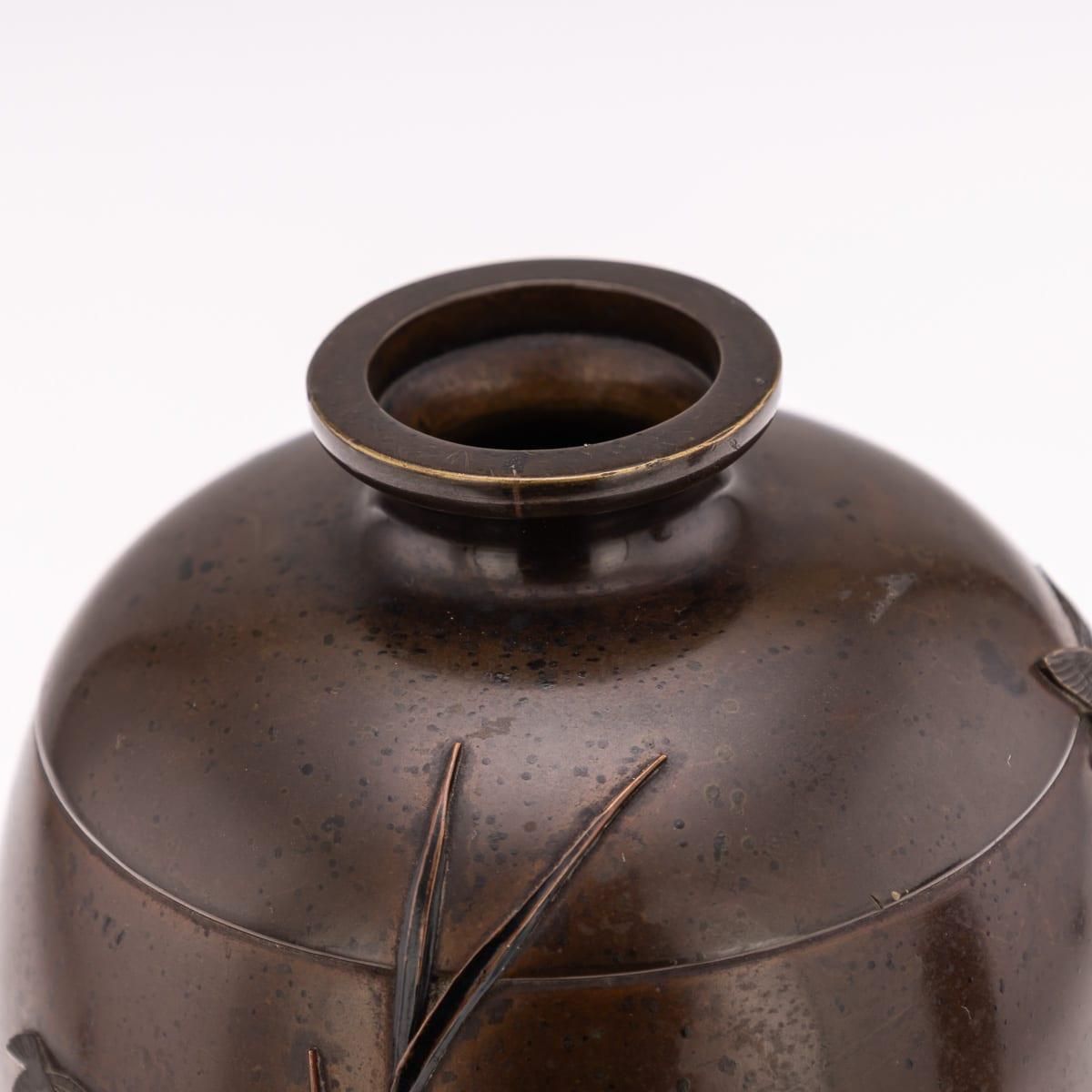 photo furniture Antique 19thc Japanese Meiji Period Pair Of Inlaid Bronze Ovoid Vases By Miyabe