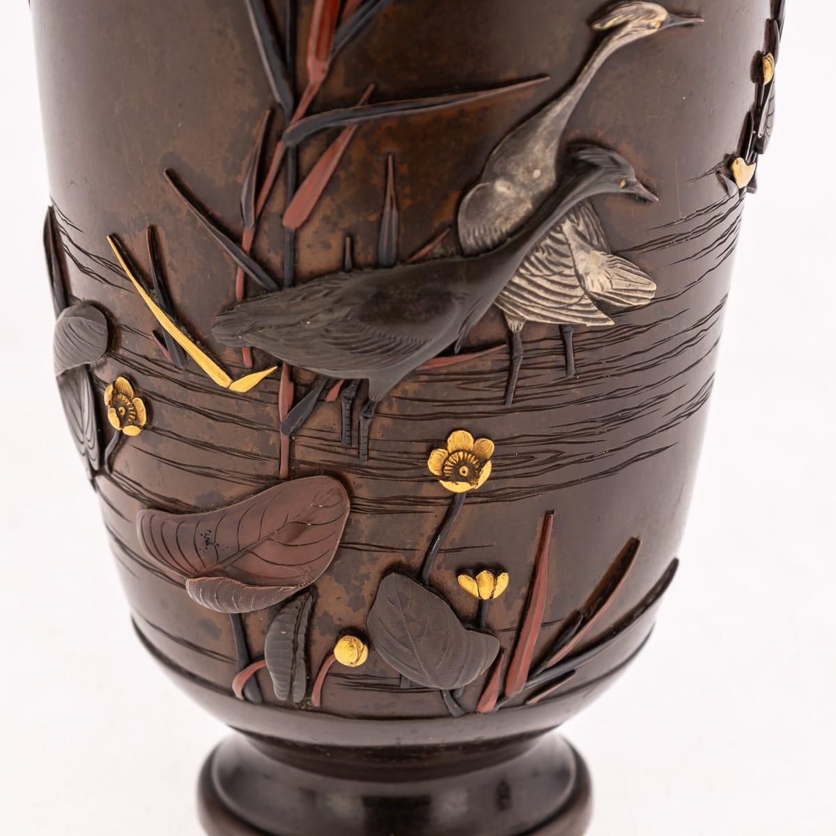 6689.0 Antique 19thc Japanese Meiji Period Pair Of Inlaid Bronze Ovoid Vases By Miyabe photo