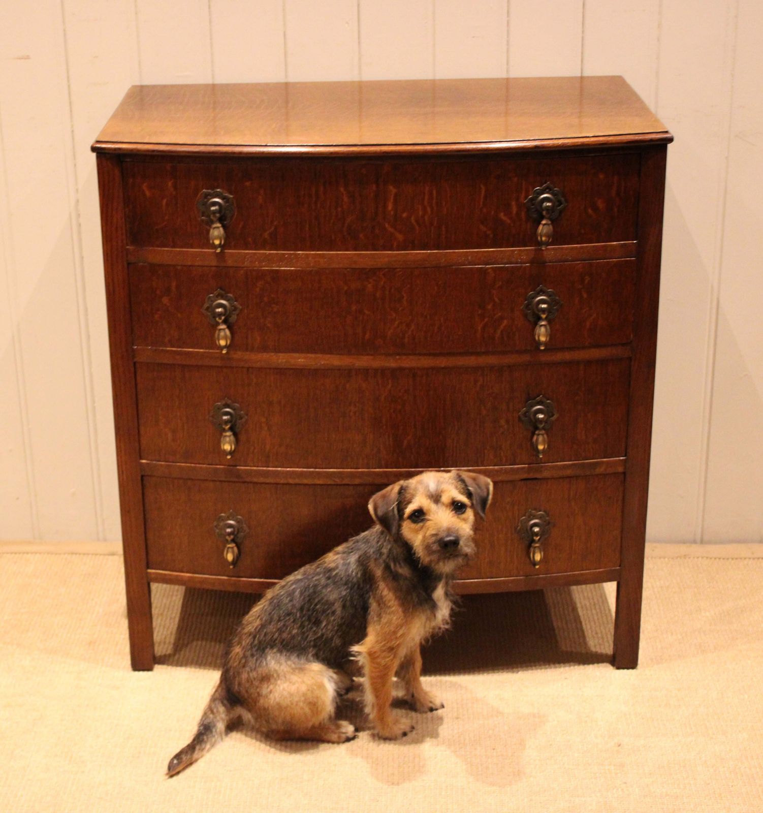 Oak Bow Front Chest Of Drawers photo vintage