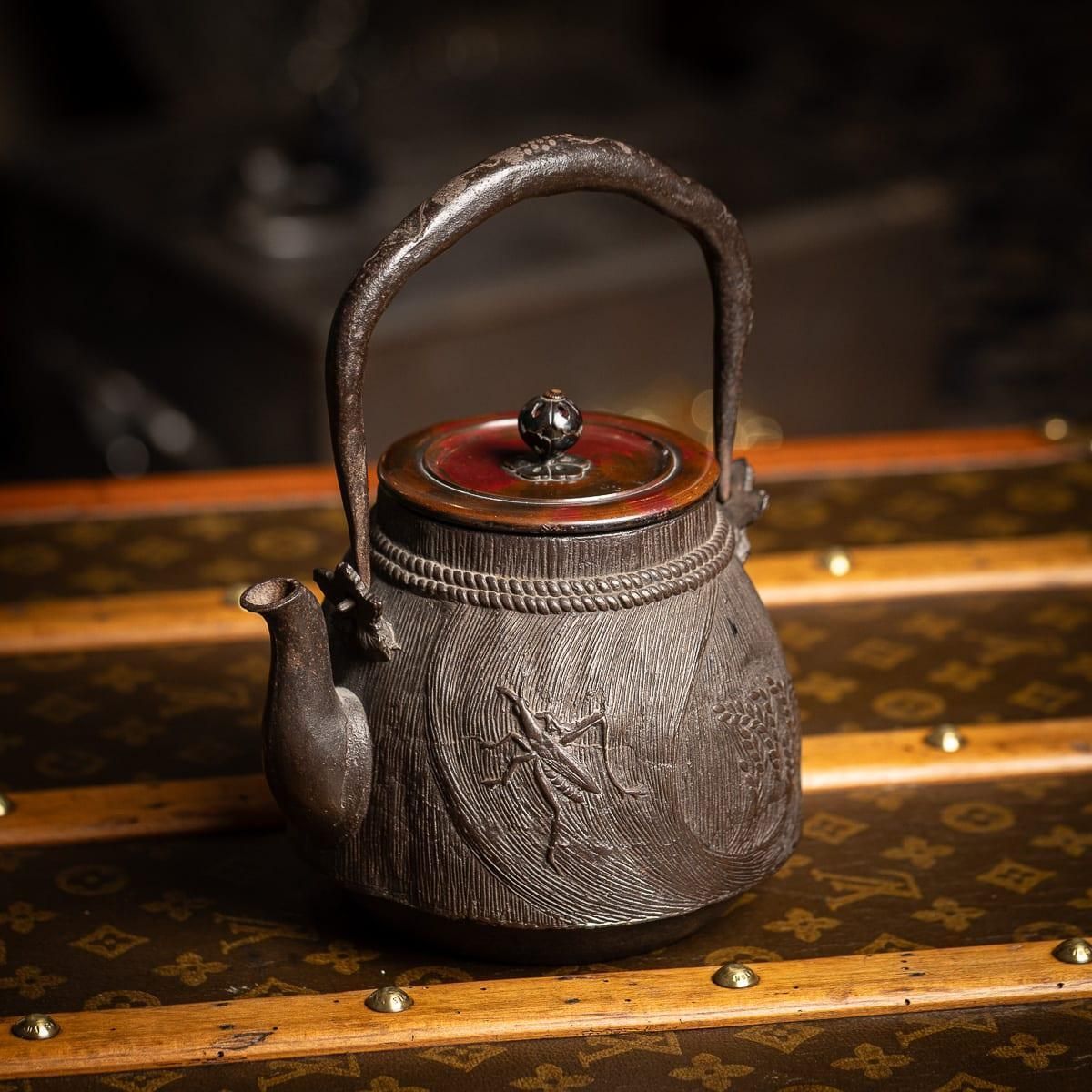 Antique 19thc Japanese Cast Iron 'Ryubundoa' Carved Tetsubin Kettle C.1890 photo furniture