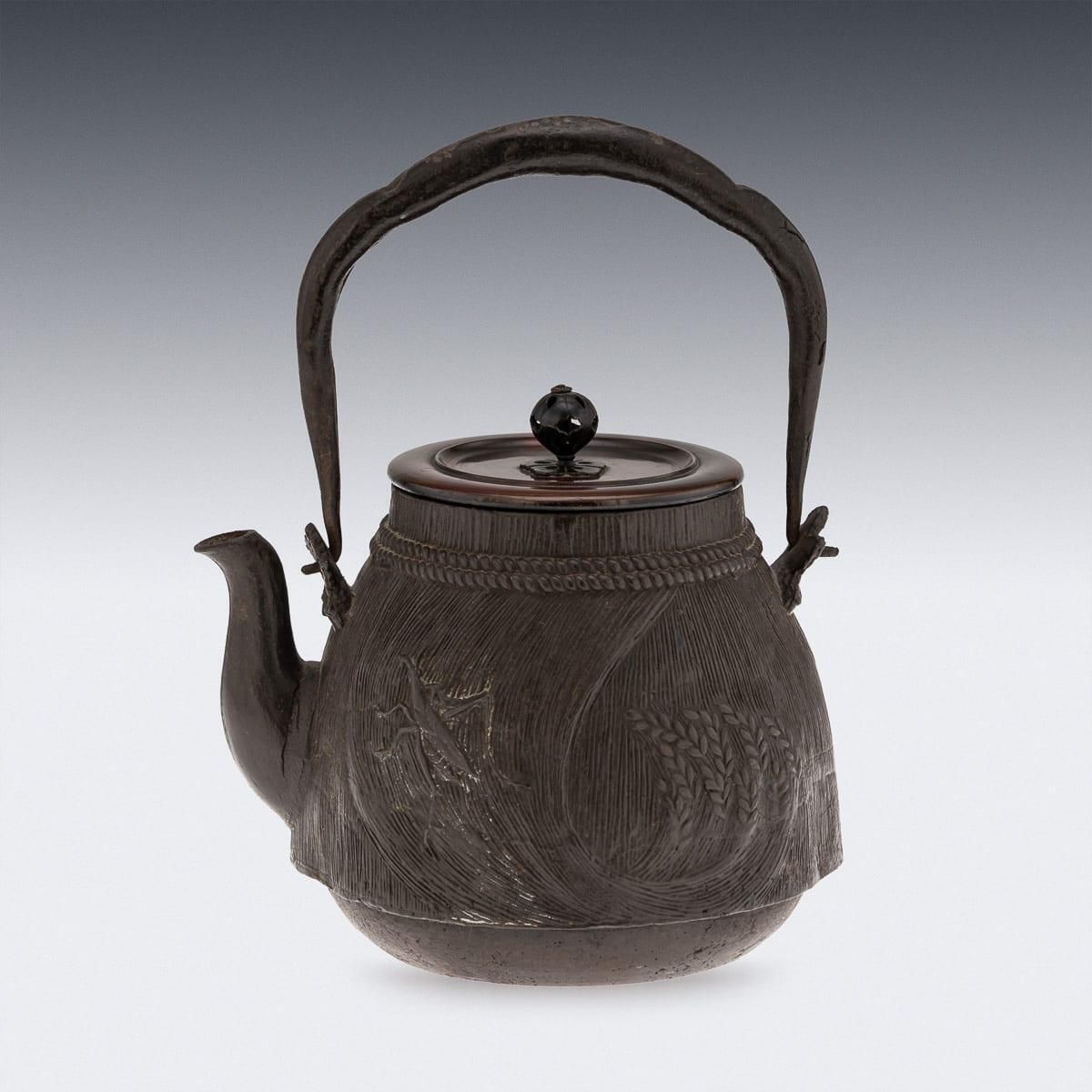 Antique 19thc Japanese Cast Iron 'Ryubundoa' Carved Tetsubin Kettle C.1890 photo for sale